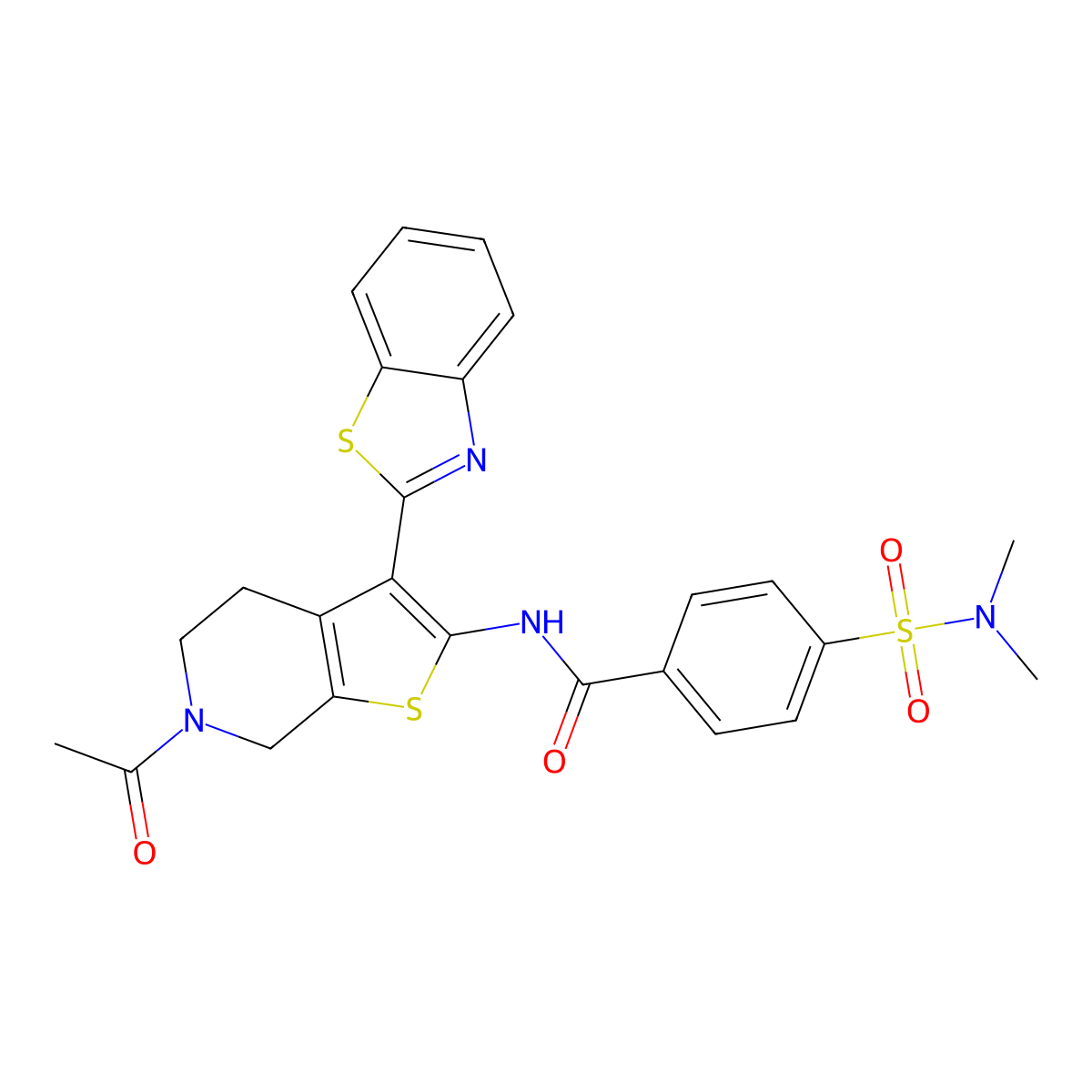 N-(6-acetyl-3-(benzo[d]thiazol-2-yl)-4,5,6,7-tetrahydrothieno[2,3-c]pyridin-2-yl)-4-(N,N-dimethylsulfamoyl)benzamide molecular structure, CAS 449770-15-4