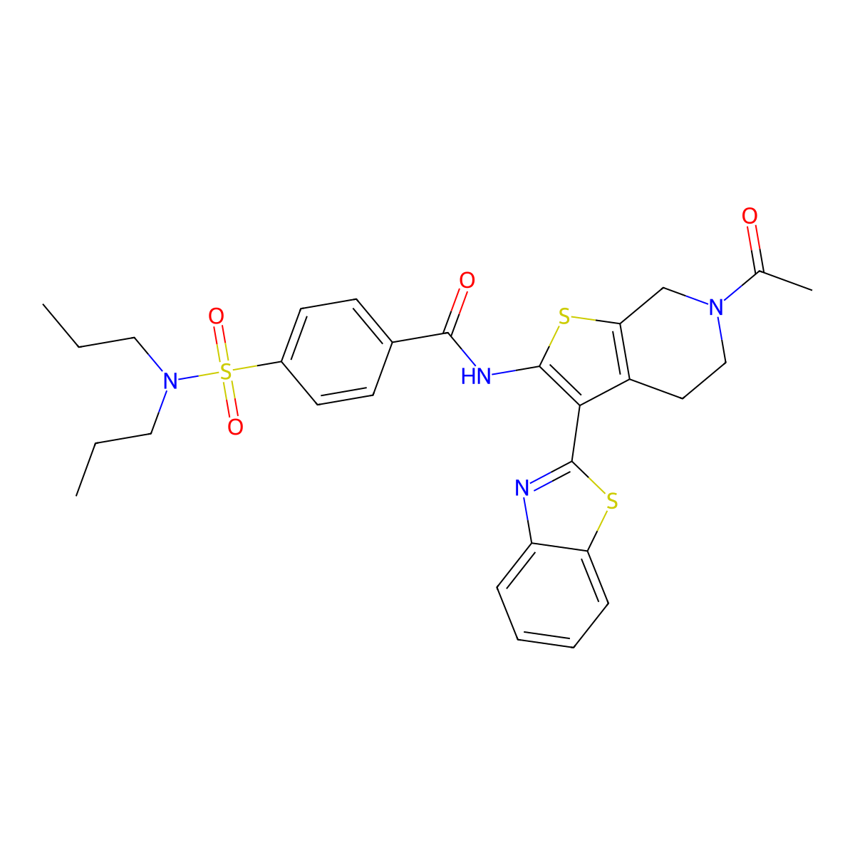 N-(6-acetyl-3-(benzo[d]thiazol-2-yl)-4,5,6,7-tetrahydrothieno[2,3-c]pyridin-2-yl)-4-(N,N-dipropylsulfamoyl)benzamide molecular structure, CAS 449770-19-8