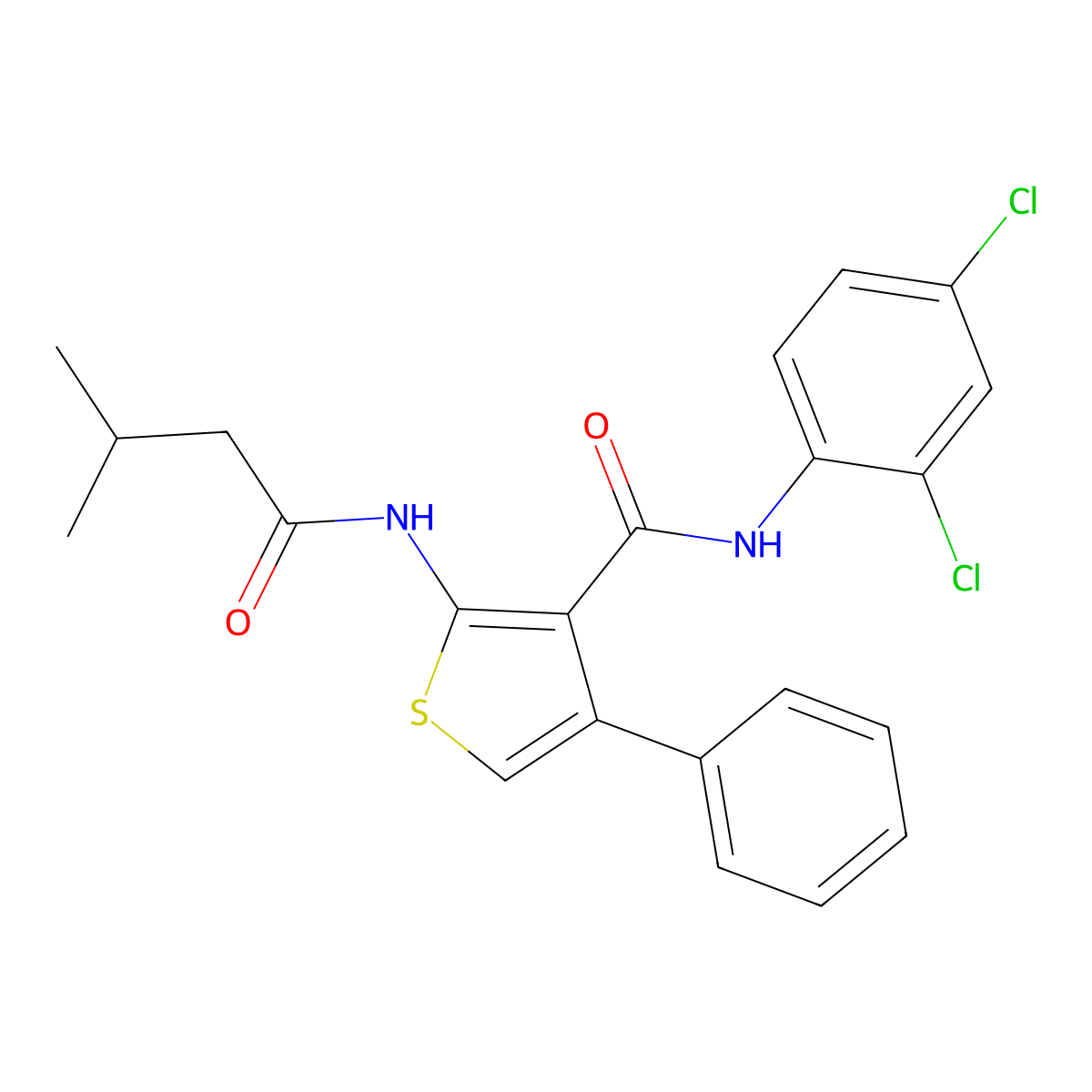 N-(2,4-dichlorophenyl)-2-(3-methylbutanoylamino)-4-phenylthiophene-3-carboxamide molecular structure, CAS 449770-26-7