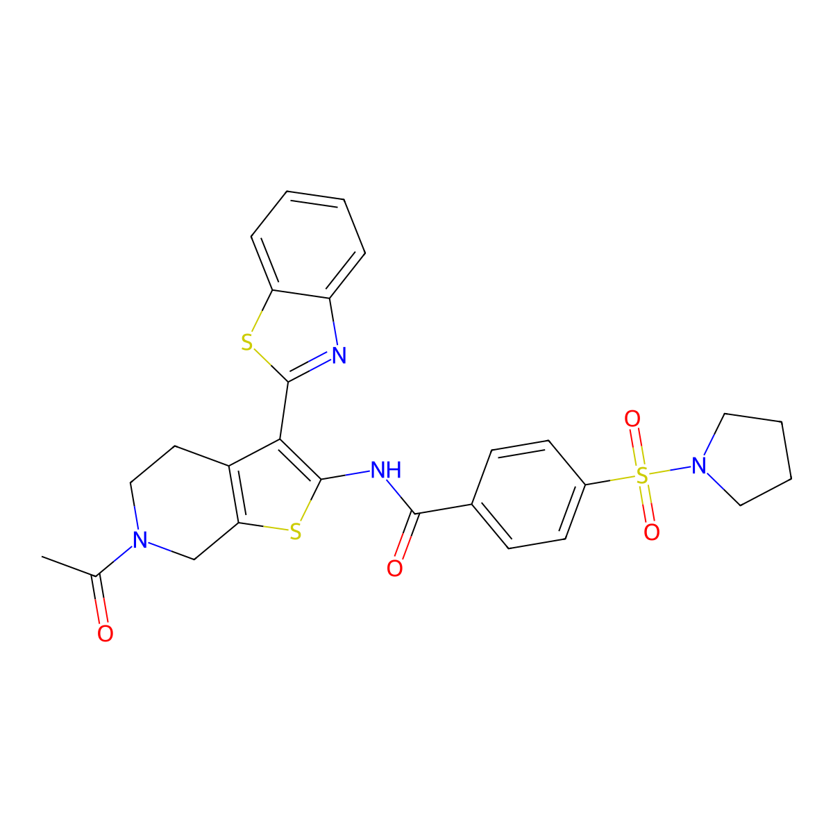 N-(6-acetyl-3-(benzo[d]thiazol-2-yl)-4,5,6,7-tetrahydrothieno[2,3-c]pyridin-2-yl)-4-(pyrrolidin-1-ylsulfonyl)benzamide molecular structure, CAS 449770-27-8