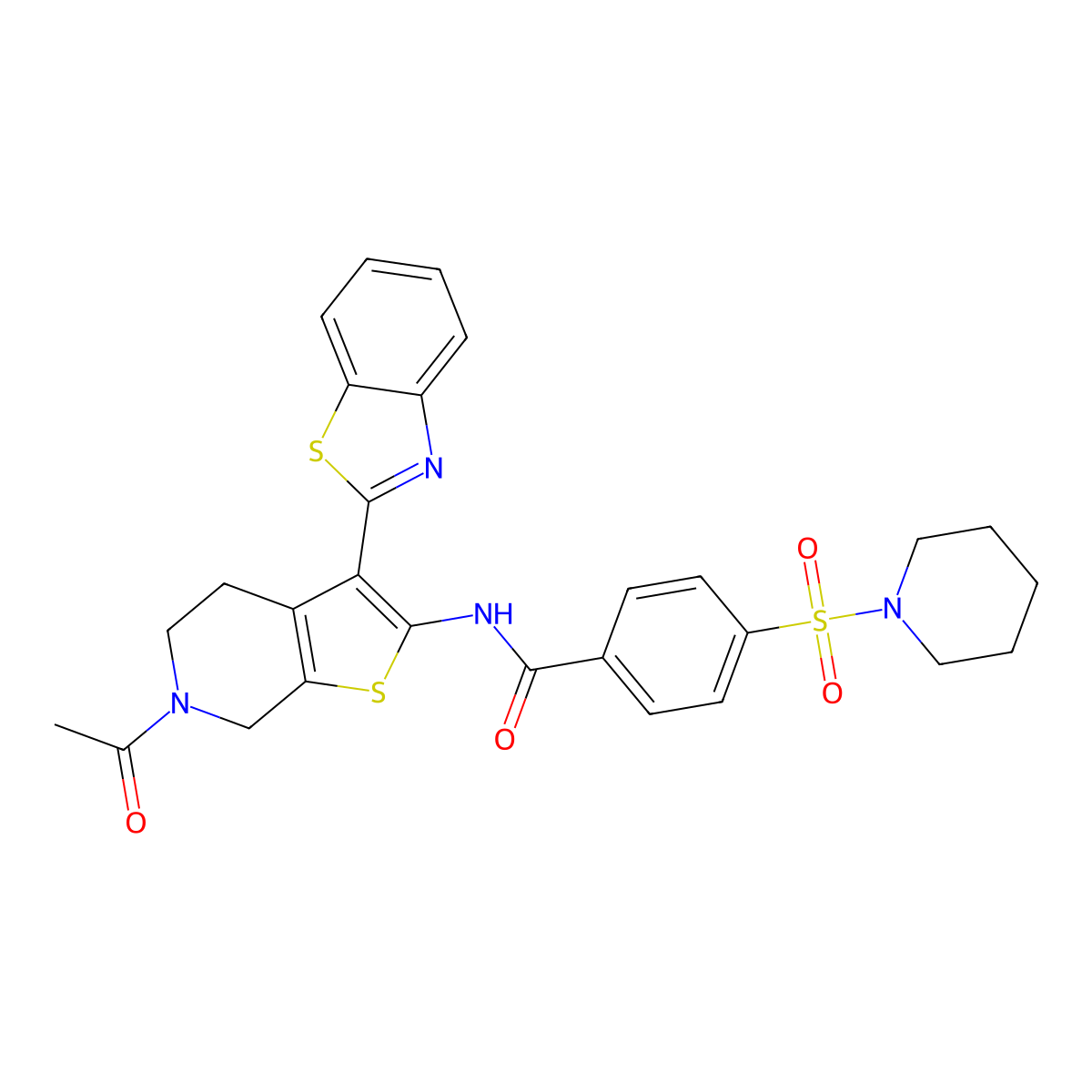 N-(6-acetyl-3-(benzo[d]thiazol-2-yl)-4,5,6,7-tetrahydrothieno[2,3-c]pyridin-2-yl)-4-(piperidin-1-ylsulfonyl)benzamide molecular structure, CAS 449770-29-0