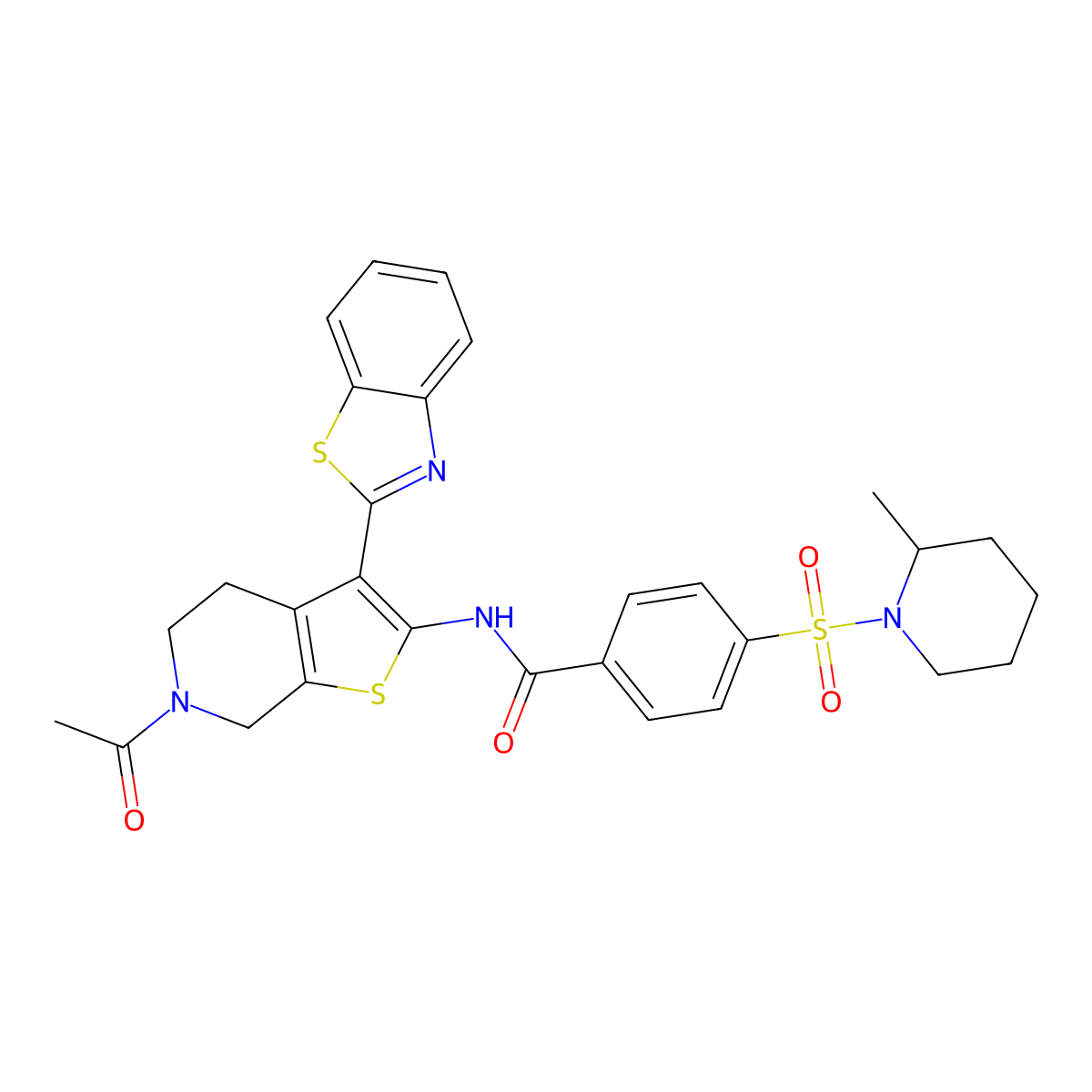 N-(6-acetyl-3-(benzo[d]thiazol-2-yl)-4,5,6,7-tetrahydrothieno[2,3-c]pyridin-2-yl)-4-((2-methylpiperidin-1-yl)sulfonyl)benzamide molecular structure, CAS 449770-31-4