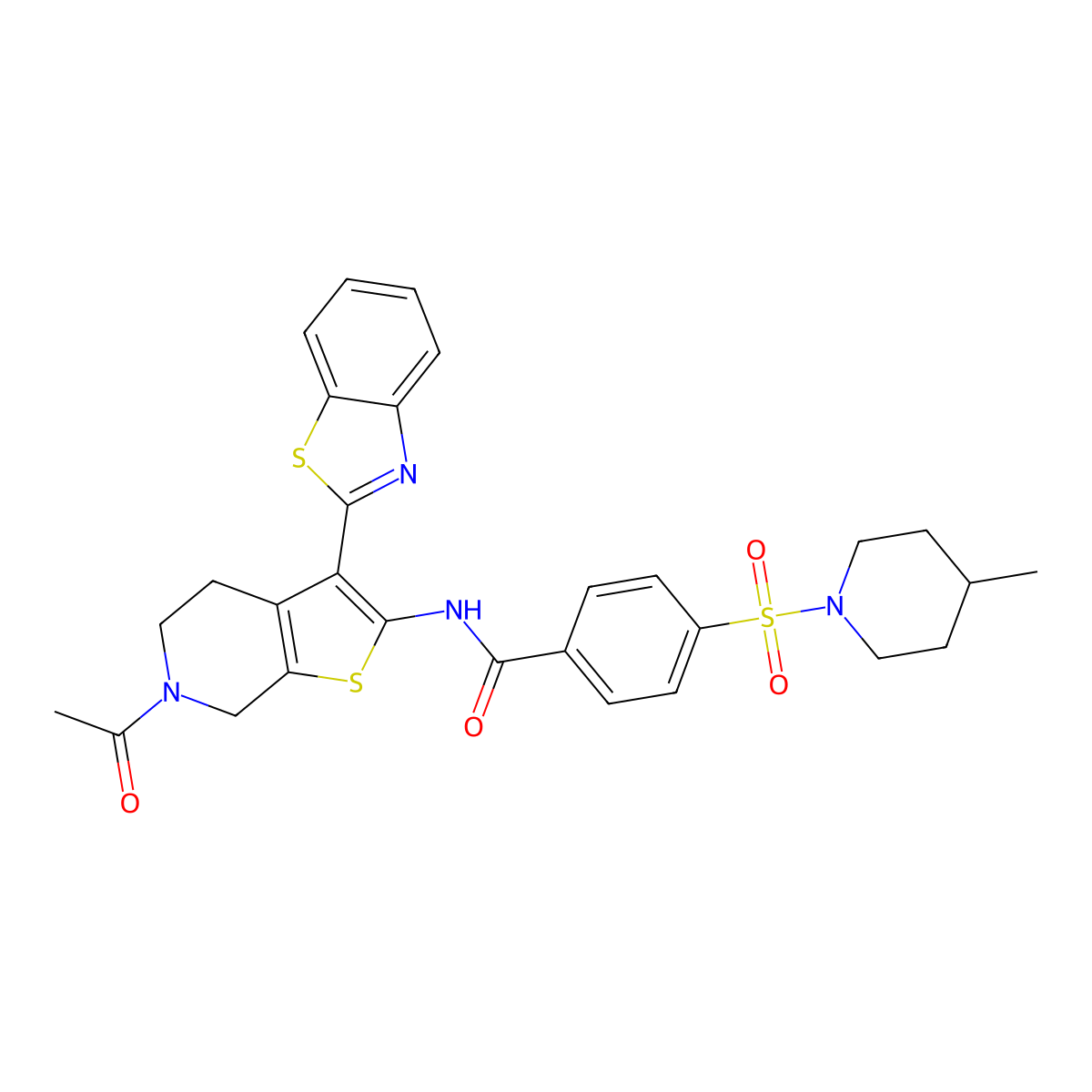 N-(6-acetyl-3-(benzo[d]thiazol-2-yl)-4,5,6,7-tetrahydrothieno[2,3-c]pyridin-2-yl)-4-((4-methylpiperidin-1-yl)sulfonyl)benzamide molecular structure, CAS 449770-35-8