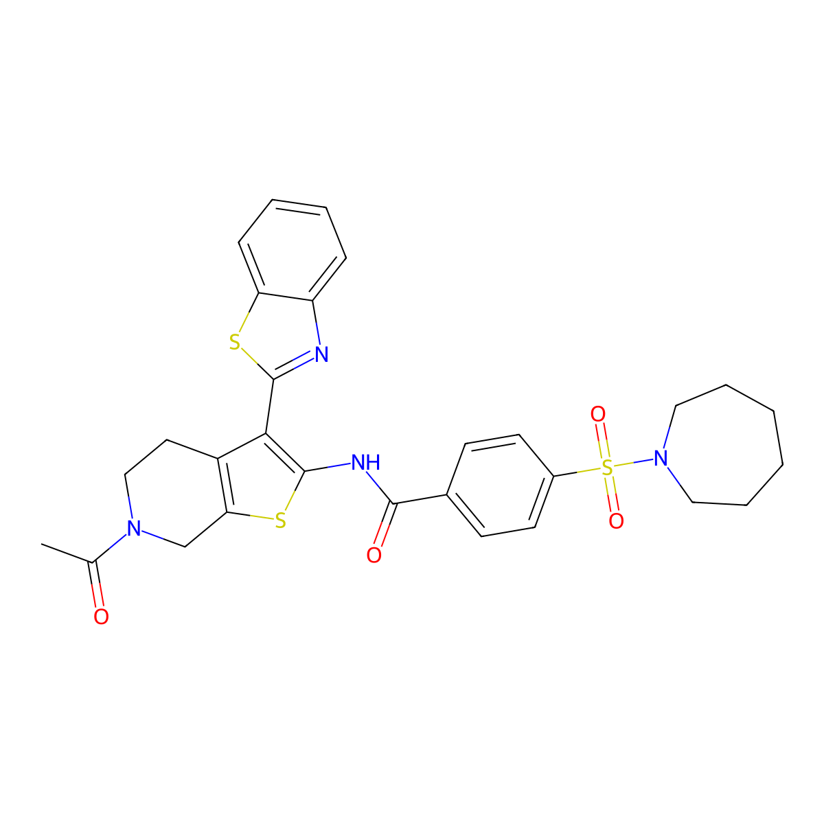 N-(6-acetyl-3-(benzo[d]thiazol-2-yl)-4,5,6,7-tetrahydrothieno[2,3-c]pyridin-2-yl)-4-(azepan-1-ylsulfonyl)benzamide molecular structure, CAS 449770-39-2