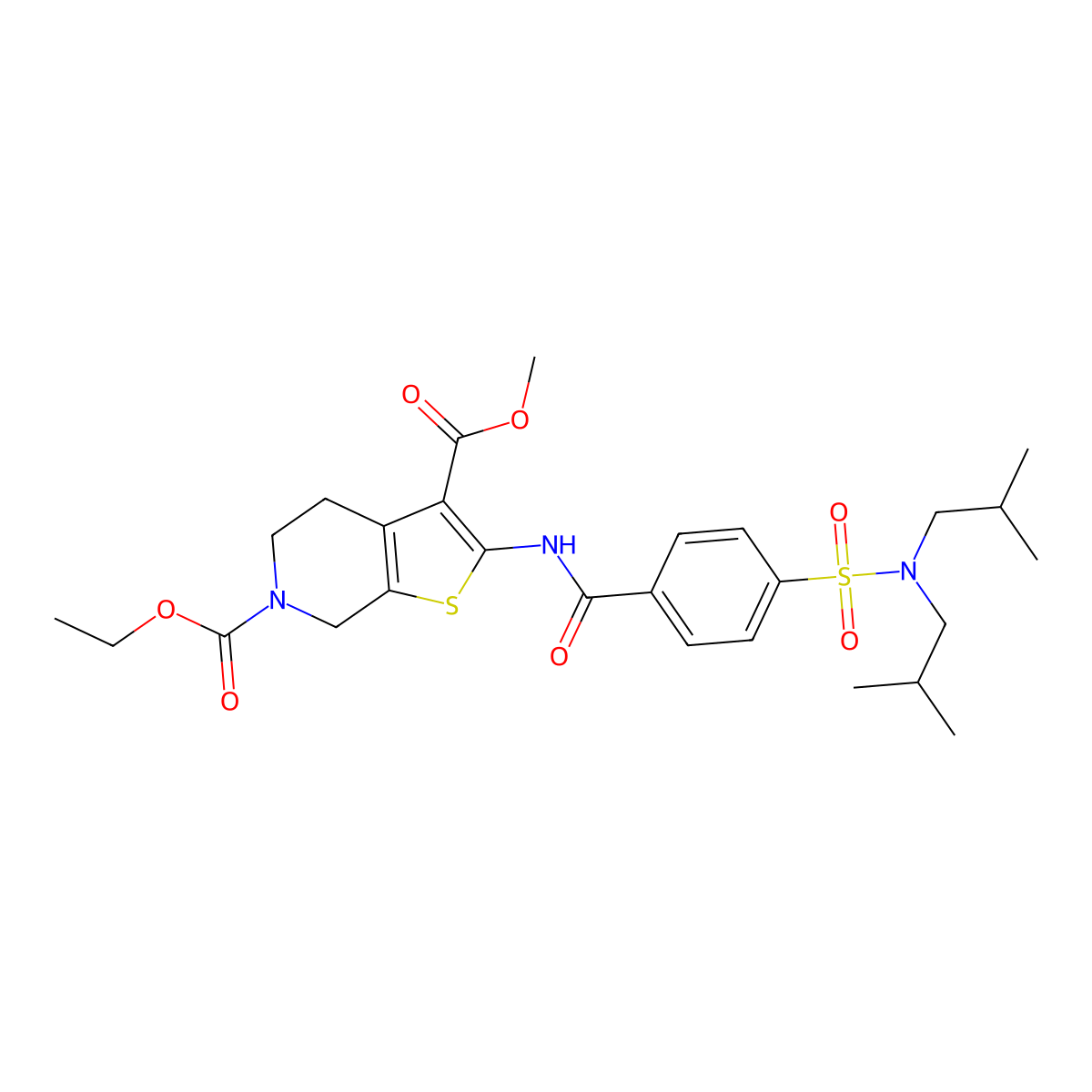 6-ethyl 3-methyl 2-(4-(N,N-diisobutylsulfamoyl)benzamido)-4,5-dihydrothieno[2,3-c]pyridine-3,6(7H)-dicarboxylate molecular structure, CAS 449770-48-3