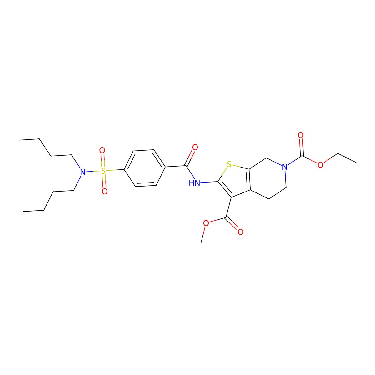 6-ethyl 3-methyl 2-(4-(N,N-dibutylsulfamoyl)benzamido)-4,5-dihydrothieno[2,3-c]pyridine-3,6(7H)-dicarboxylate molecular structure, CAS 449770-50-7