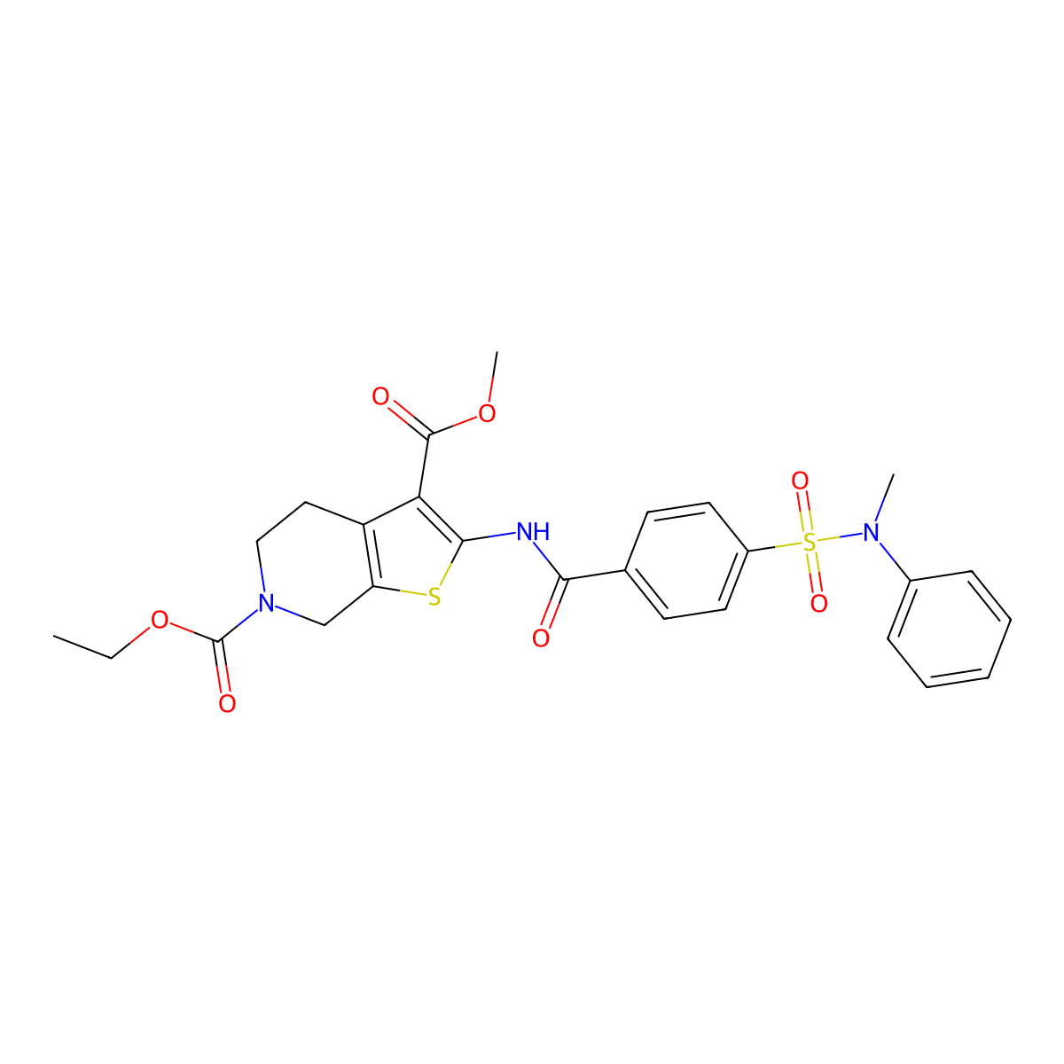 6-O-ethyl 3-O-methyl 2-[[4-[methyl(phenyl)sulfamoyl]benzoyl]amino]-5,7-dihydro-4H-thieno[2,3-c]pyridine-3,6-dicarboxylate molecular structure, CAS 449770-56-3
