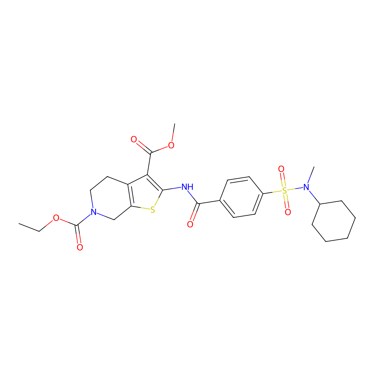 6-ethyl 3-methyl 2-(4-(N-cyclohexyl-N-methylsulfamoyl)benzamido)-4,5-dihydrothieno[2,3-c]pyridine-3,6(7H)-dicarboxylate molecular structure, CAS 449770-58-5