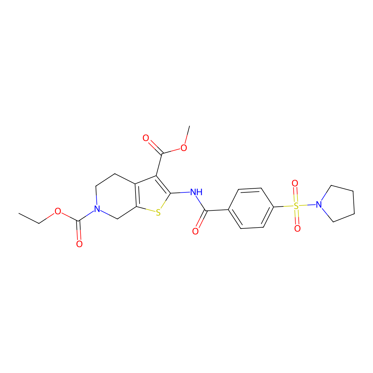 6-ethyl 3-methyl 2-(4-(pyrrolidin-1-ylsulfonyl)benzamido)-4,5-dihydrothieno[2,3-c]pyridine-3,6(7H)-dicarboxylate molecular structure, CAS 449770-64-3
