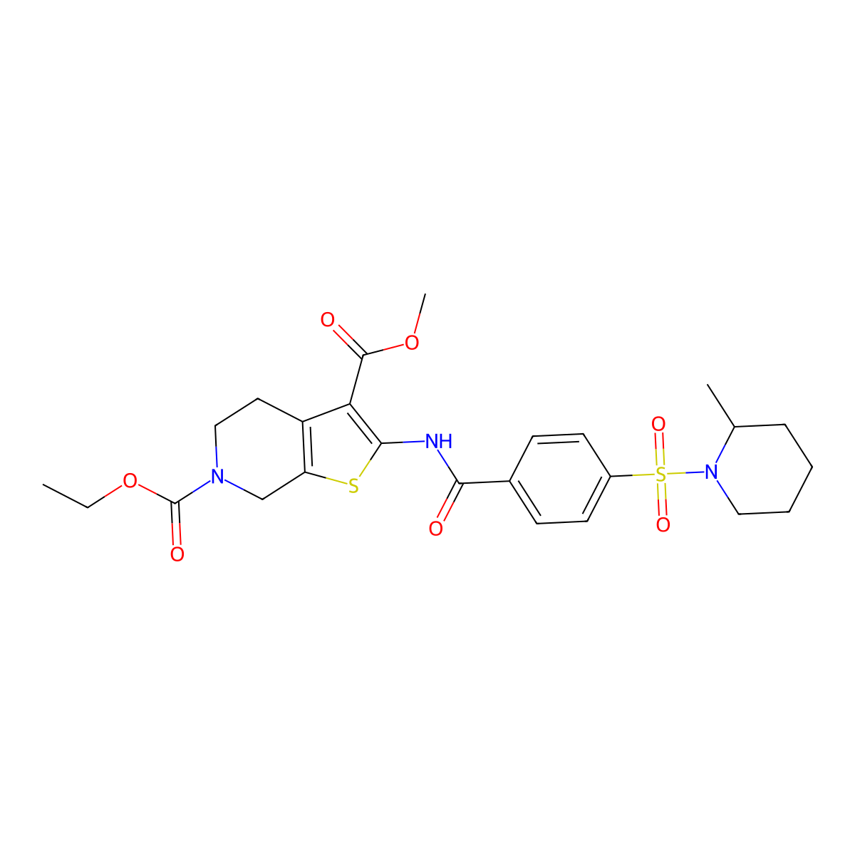 6-O-ethyl 3-O-methyl 2-[[4-(2-methylpiperidin-1-yl)sulfonylbenzoyl]amino]-5,7-dihydro-4H-thieno[2,3-c]pyridine-3,6-dicarboxylate molecular structure, CAS 449770-70-1