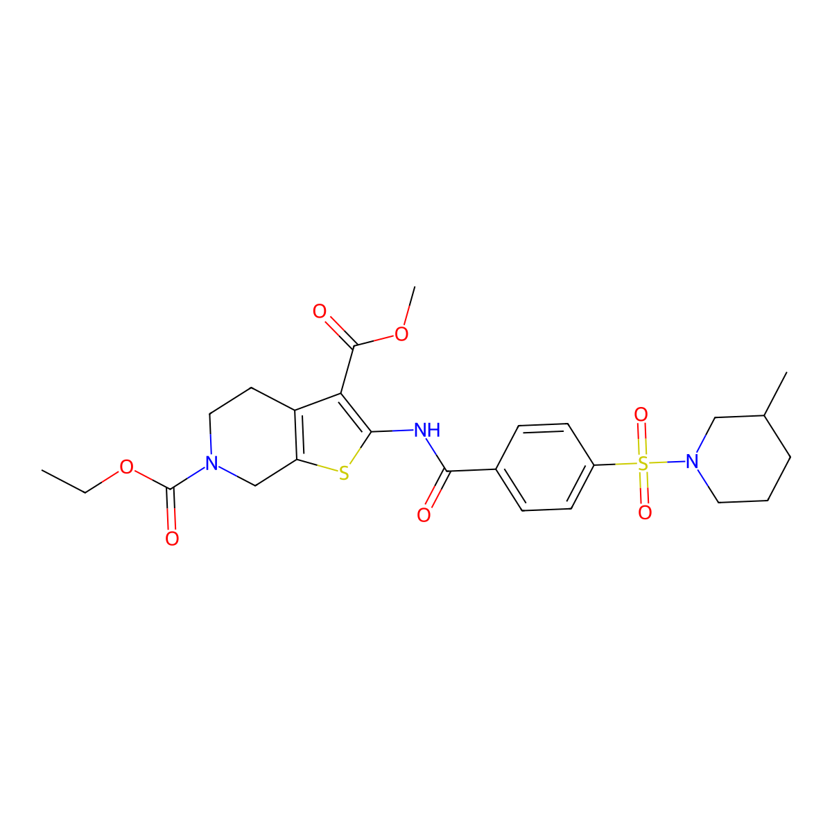 6-ethyl 3-methyl 2-(4-((3-methylpiperidin-1-yl)sulfonyl)benzamido)-4,5-dihydrothieno[2,3-c]pyridine-3,6(7H)-dicarboxylate molecular structure, CAS 449770-73-4