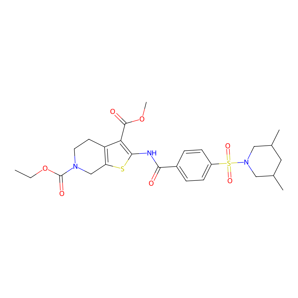 6-ethyl 3-methyl 2-(4-((3,5-dimethylpiperidin-1-yl)sulfonyl)benzamido)-4,5-dihydrothieno[2,3-c]pyridine-3,6(7H)-dicarboxylate molecular structure, CAS 449770-77-8