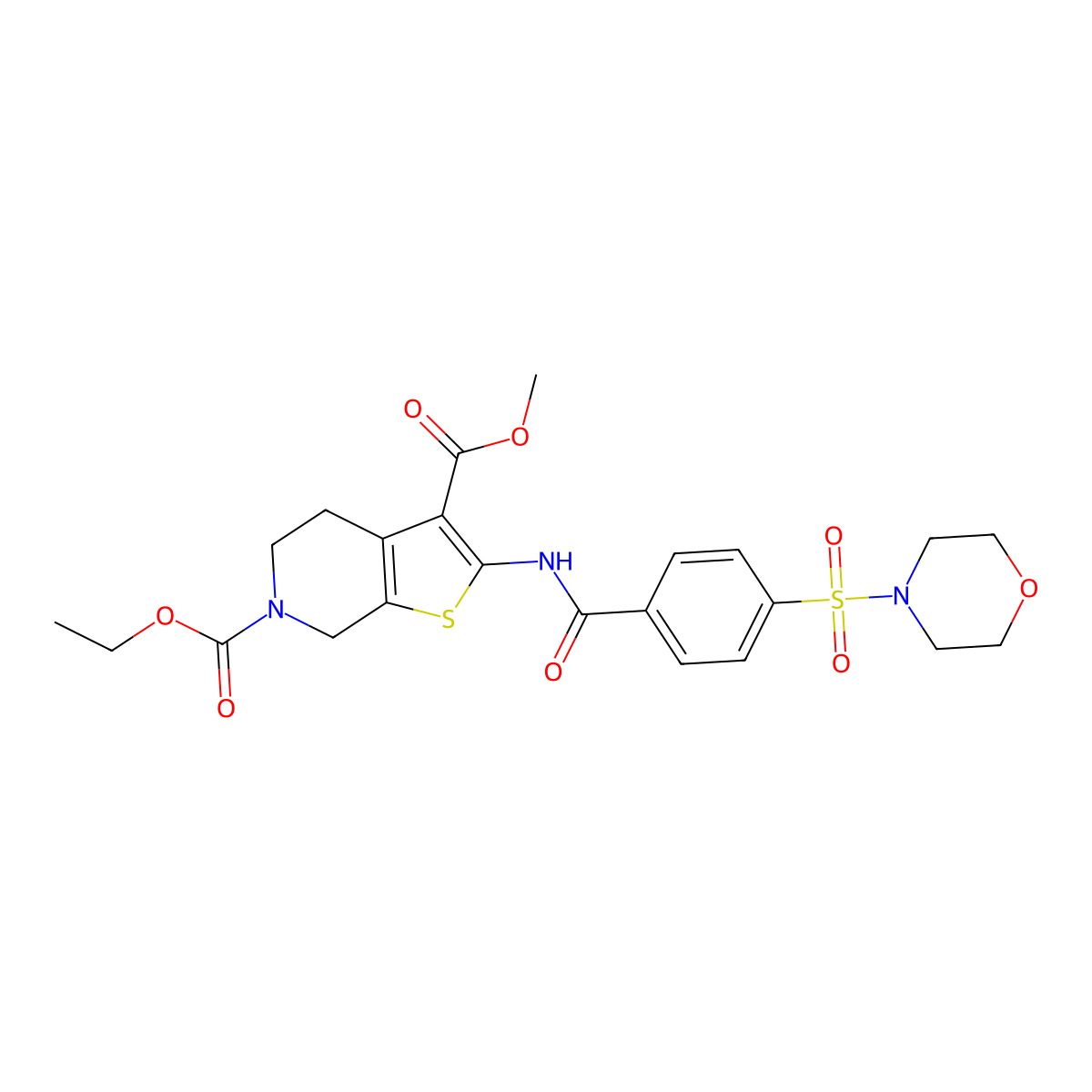 6-ethyl 3-methyl 2-(4-(morpholinosulfonyl)benzamido)-4,5-dihydrothieno[2,3-c]pyridine-3,6(7H)-dicarboxylate molecular structure, CAS 449770-81-4
