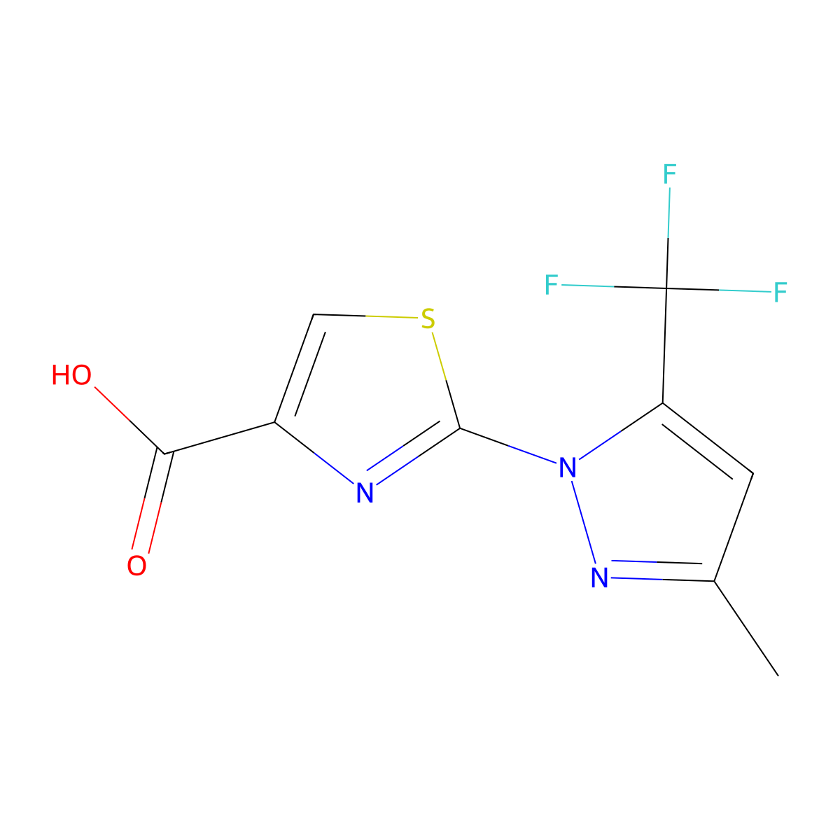 2-[3-methyl-5-(trifluoromethyl)-1H-pyrazol-1-yl]-1,3-thiazole-4-carboxylic acid molecular structure, CAS 449778-74-9