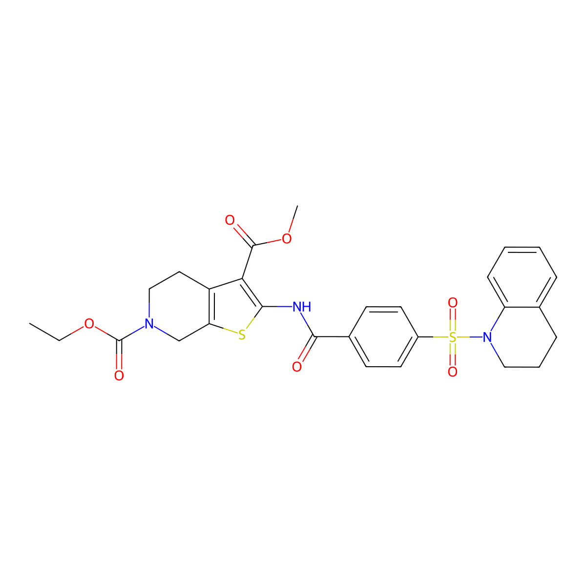 6-ethyl 3-methyl 2-(4-((3,4-dihydroquinolin-1(2H)-yl)sulfonyl)benzamido)-4,5-dihydrothieno[2,3-c]pyridine-3,6(7H)-dicarboxylate molecular structure, CAS 449781-36-6