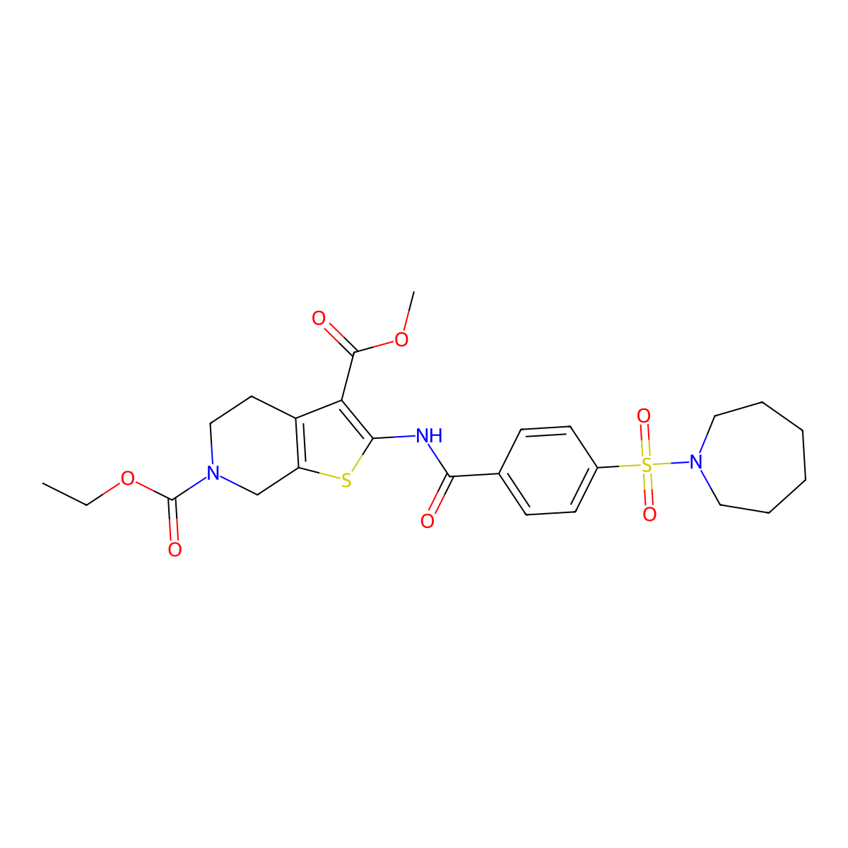6-ethyl 3-methyl 2-(4-(azepan-1-ylsulfonyl)benzamido)-4,5-dihydrothieno[2,3-c]pyridine-3,6(7H)-dicarboxylate molecular structure, CAS 449781-42-4