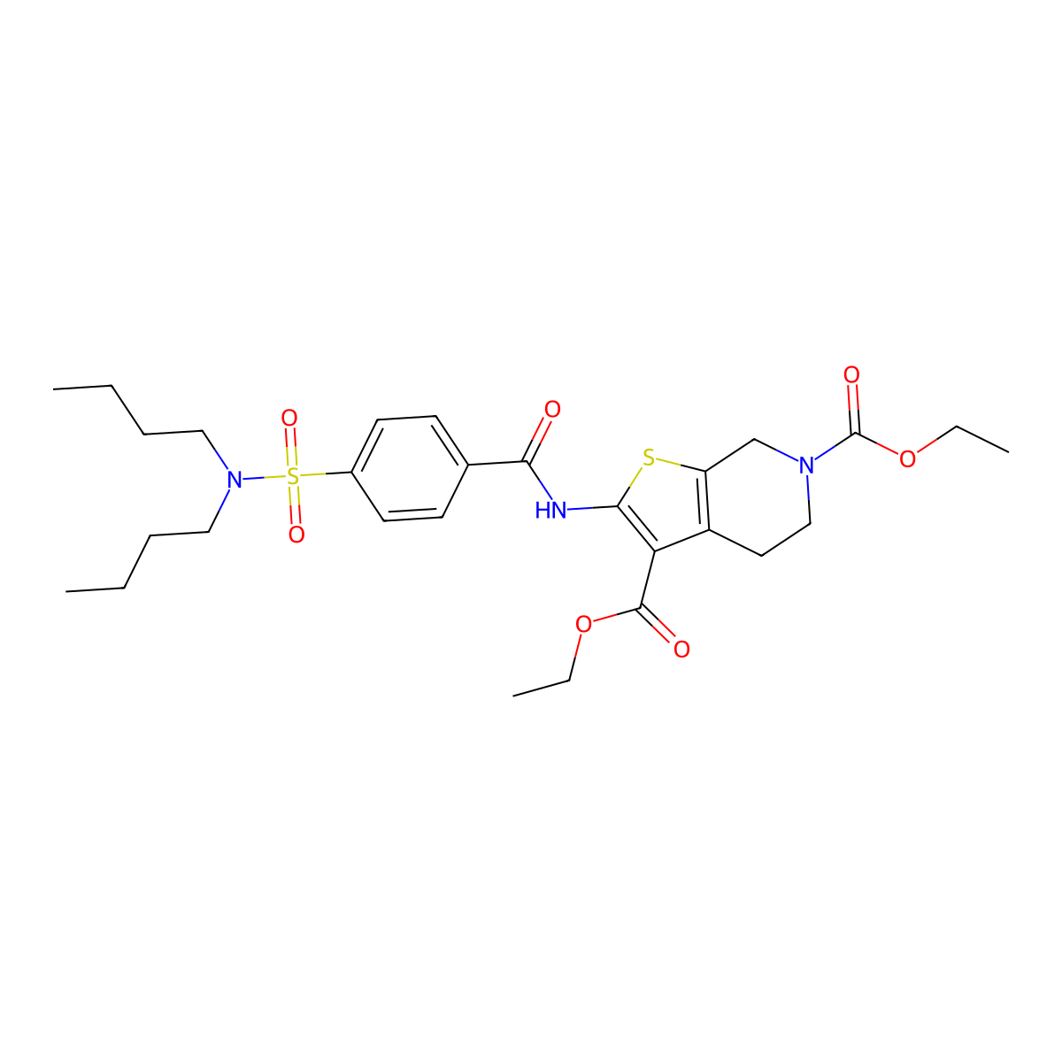 diethyl 2-(4-(N,N-dibutylsulfamoyl)benzamido)-4,5-dihydrothieno[2,3-c]pyridine-3,6(7H)-dicarboxylate molecular structure, CAS 449781-52-6