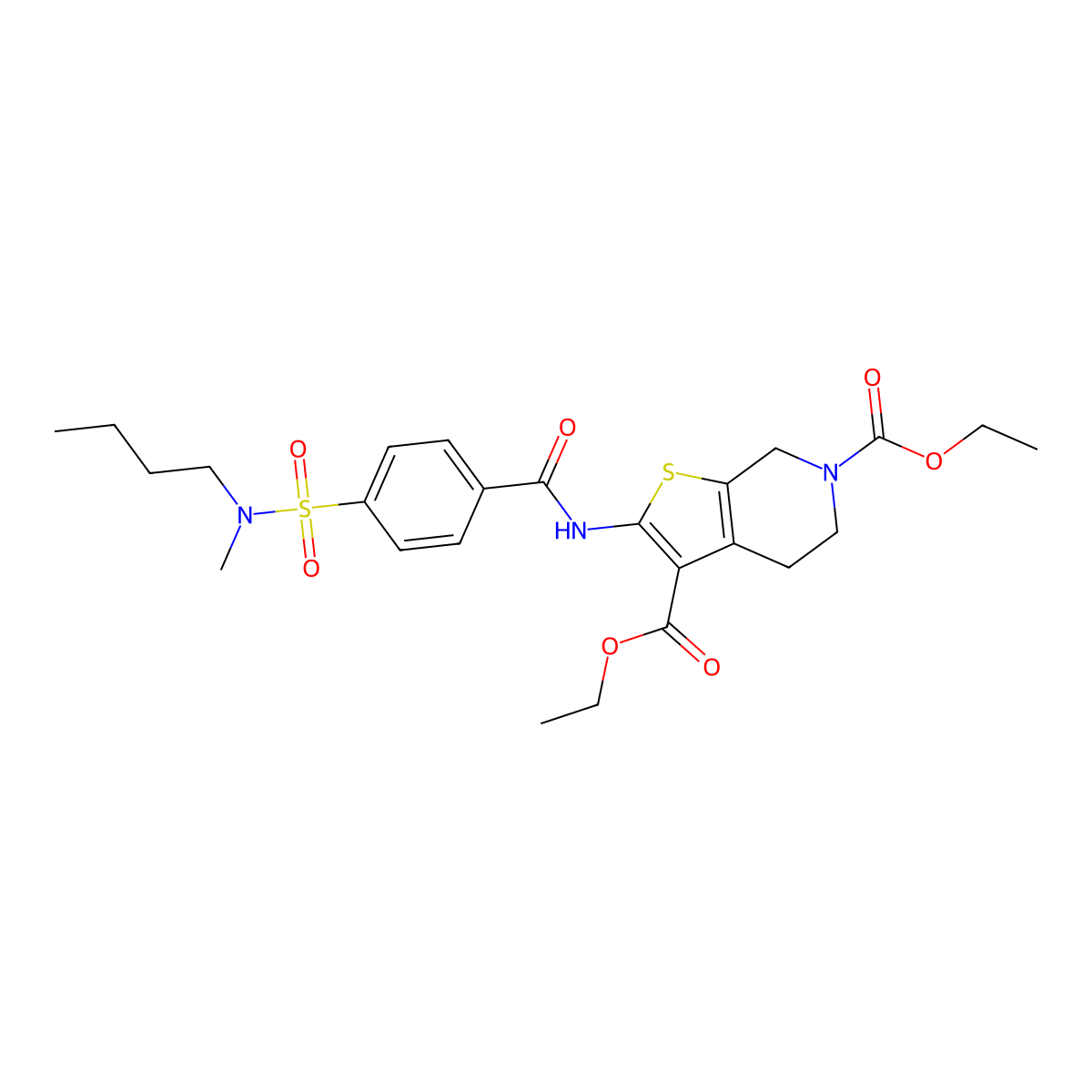 diethyl 2-(4-(N-butyl-N-methylsulfamoyl)benzamido)-4,5-dihydrothieno[2,3-c]pyridine-3,6(7H)-dicarboxylate molecular structure, CAS 449781-54-8