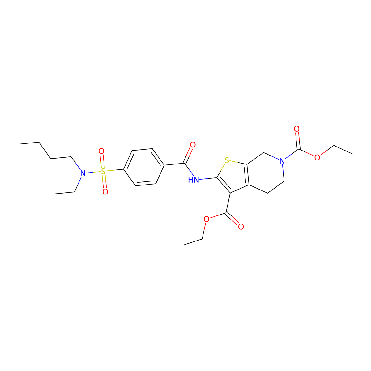 diethyl 2-(4-(N-butyl-N-ethylsulfamoyl)benzamido)-4,5-dihydrothieno[2,3-c]pyridine-3,6(7H)-dicarboxylate molecular structure, CAS 449781-56-0