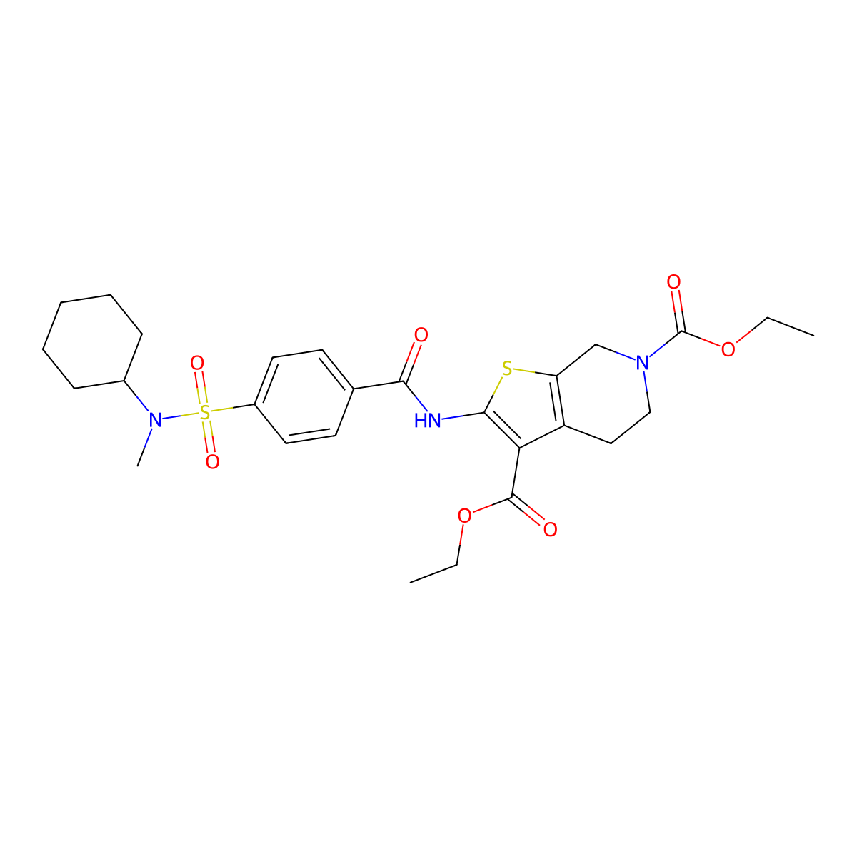 diethyl 2-(4-(N-cyclohexyl-N-methylsulfamoyl)benzamido)-4,5-dihydrothieno[2,3-c]pyridine-3,6(7H)-dicarboxylate molecular structure, CAS 449781-60-6