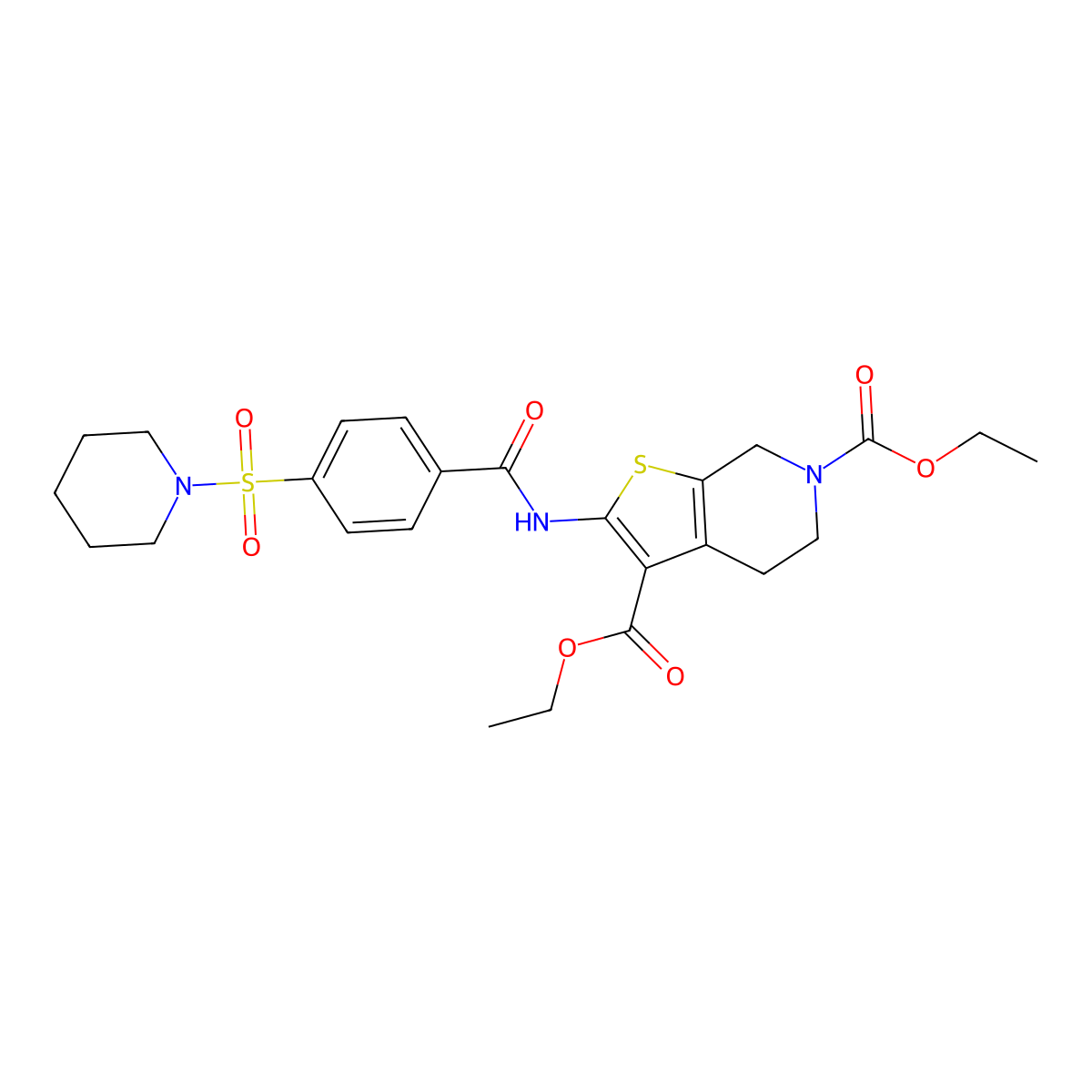 diethyl 2-(4-(piperidin-1-ylsulfonyl)benzamido)-4,5-dihydrothieno[2,3-c]pyridine-3,6(7H)-dicarboxylate molecular structure, CAS 449781-66-2