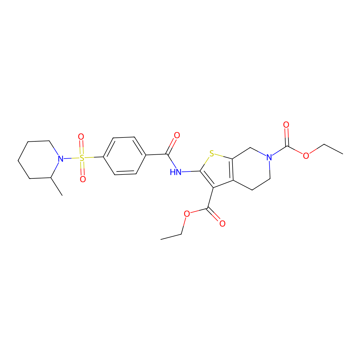 diethyl 2-(4-((2-methylpiperidin-1-yl)sulfonyl)benzamido)-4,5-dihydrothieno[2,3-c]pyridine-3,6(7H)-dicarboxylate molecular structure, CAS 449781-68-4