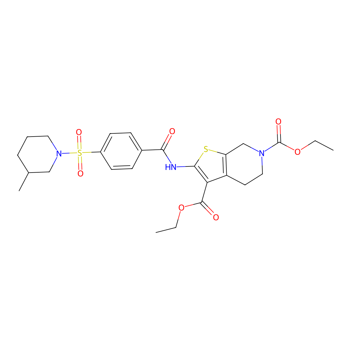 diethyl 2-(4-((3-methylpiperidin-1-yl)sulfonyl)benzamido)-4,5-dihydrothieno[2,3-c]pyridine-3,6(7H)-dicarboxylate molecular structure, CAS 449781-70-8