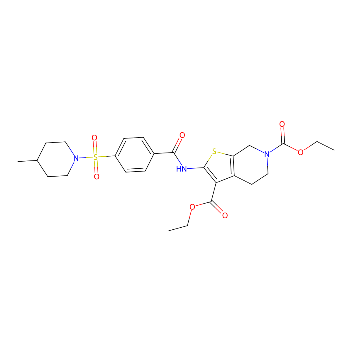 diethyl 2-(4-((4-methylpiperidin-1-yl)sulfonyl)benzamido)-4,5-dihydrothieno[2,3-c]pyridine-3,6(7H)-dicarboxylate molecular structure, CAS 449781-72-0
