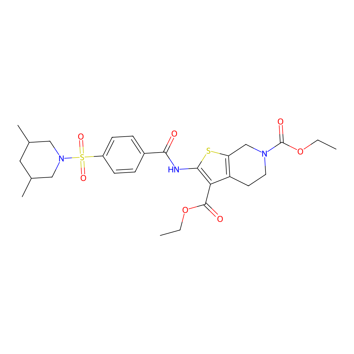 diethyl 2-(4-((3,5-dimethylpiperidin-1-yl)sulfonyl)benzamido)-4,5-dihydrothieno[2,3-c]pyridine-3,6(7H)-dicarboxylate molecular structure, CAS 449781-74-2