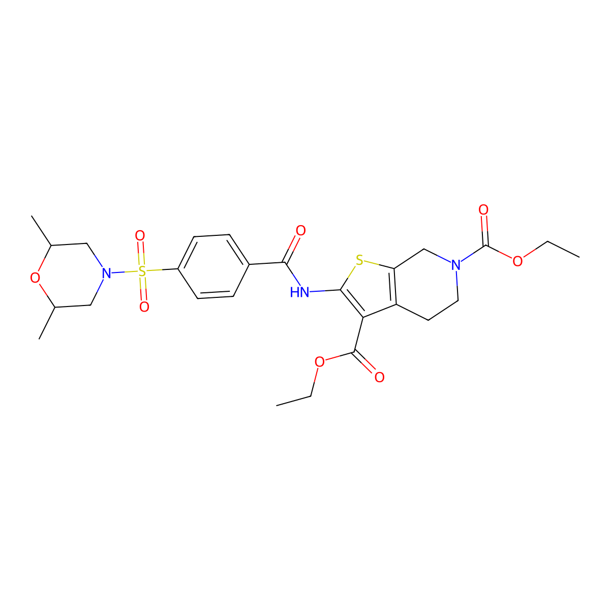 diethyl 2-(4-((2,6-dimethylmorpholino)sulfonyl)benzamido)-4,5-dihydrothieno[2,3-c]pyridine-3,6(7H)-dicarboxylate molecular structure, CAS 449781-76-4