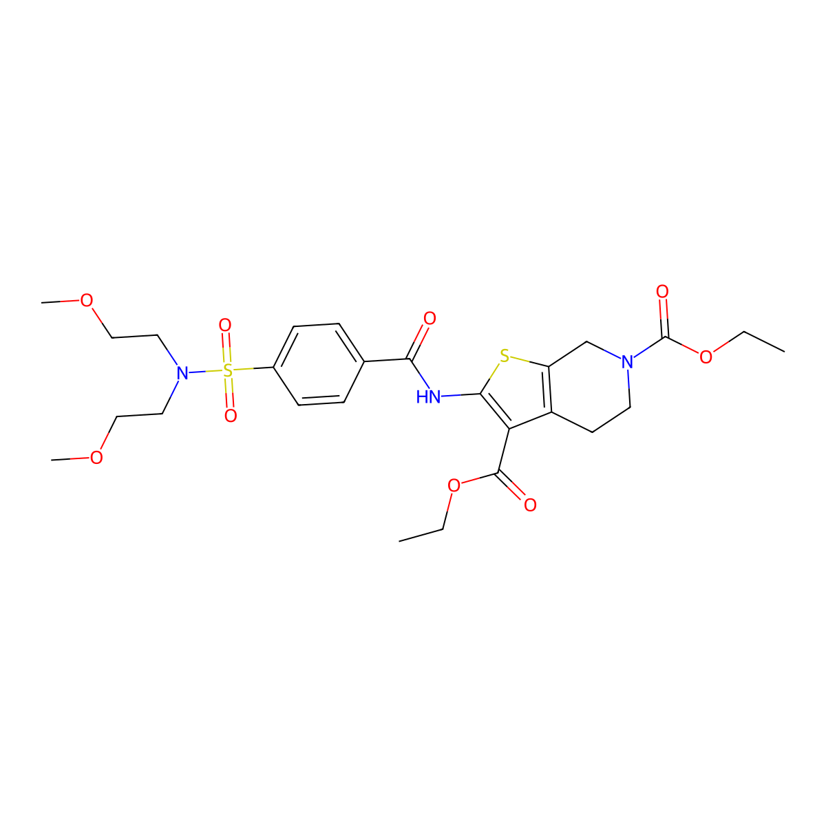 diethyl 2-(4-(N,N-bis(2-methoxyethyl)sulfamoyl)benzamido)-4,5-dihydrothieno[2,3-c]pyridine-3,6(7H)-dicarboxylate molecular structure, CAS 449781-85-5
