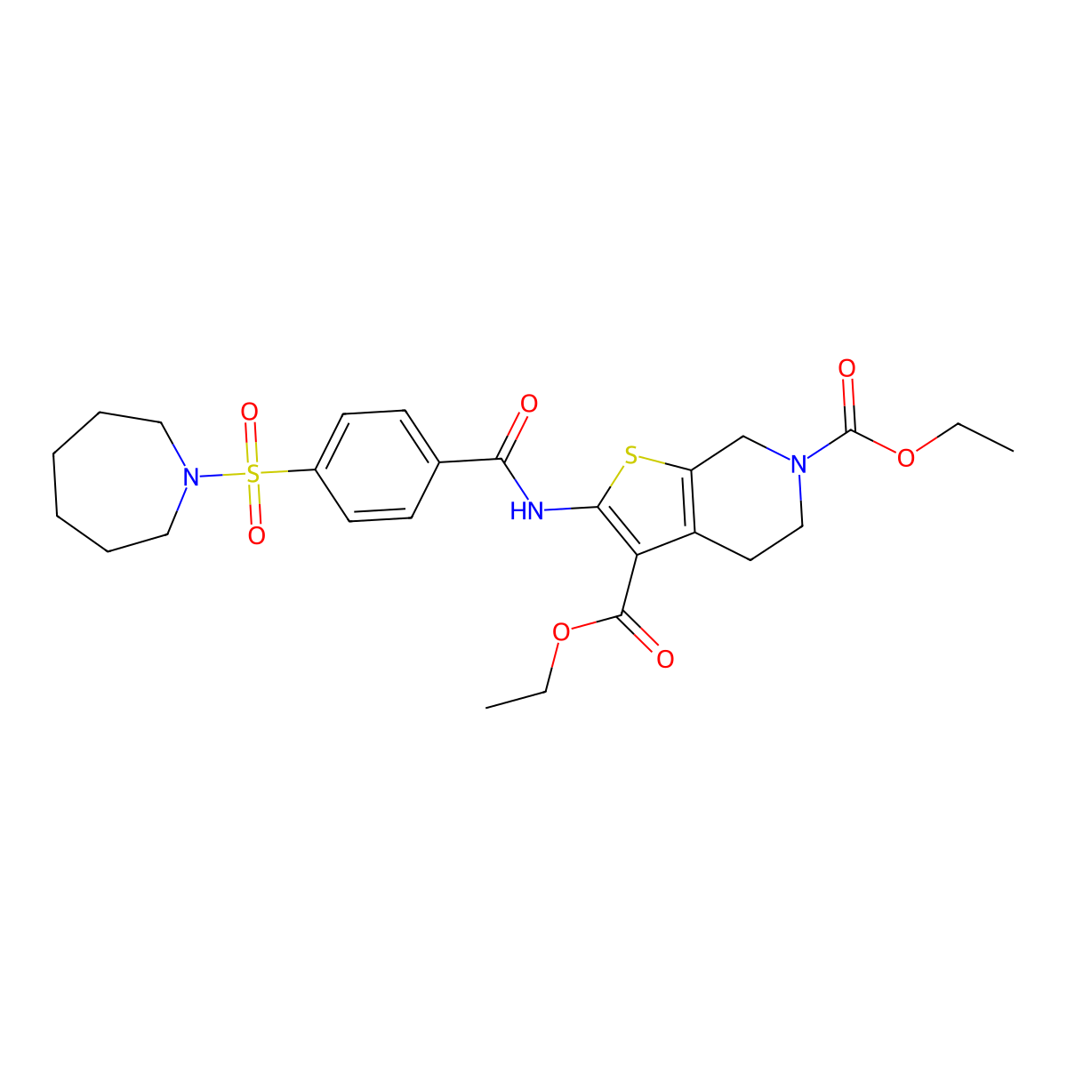 diethyl 2-(4-(azepan-1-ylsulfonyl)benzamido)-4,5-dihydrothieno[2,3-c]pyridine-3,6(7H)-dicarboxylate molecular structure, CAS 449781-87-7