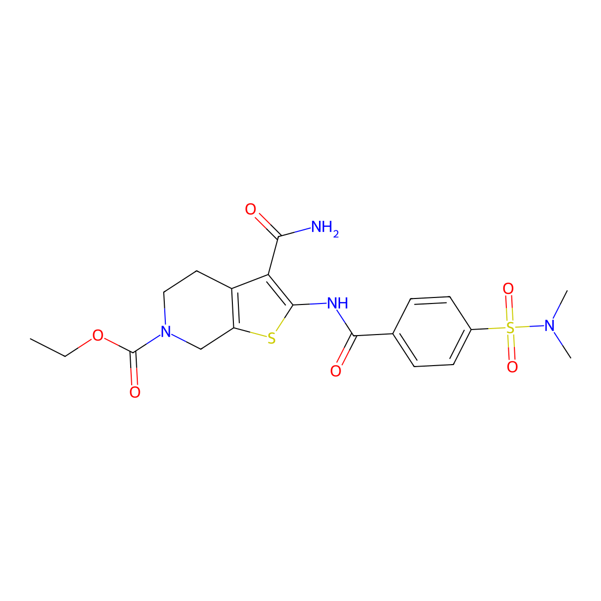 ethyl 3-carbamoyl-2-(4-(N,N-dimethylsulfamoyl)benzamido)-4,5-dihydrothieno[2,3-c]pyridine-6(7H)-carboxylate molecular structure, CAS 449781-89-9