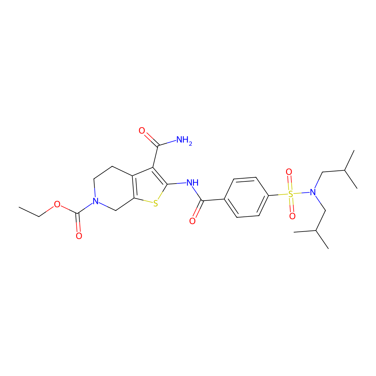 ethyl 3-carbamoyl-2-(4-(N,N-diisobutylsulfamoyl)benzamido)-4,5-dihydrothieno[2,3-c]pyridine-6(7H)-carboxylate molecular structure, CAS 449781-95-7