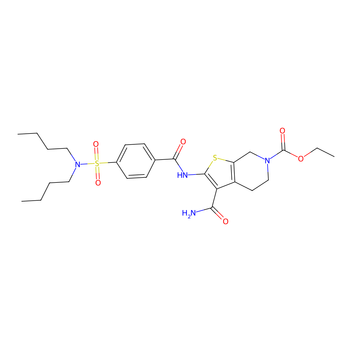 ethyl 3-carbamoyl-2-(4-(N,N-dibutylsulfamoyl)benzamido)-4,5-dihydrothieno[2,3-c]pyridine-6(7H)-carboxylate molecular structure, CAS 449781-97-9
