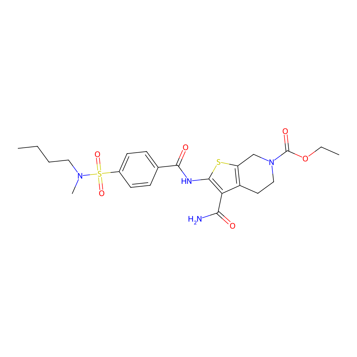 ethyl 2-[[4-[butyl(methyl)sulfamoyl]benzoyl]amino]-3-carbamoyl-5,7-dihydro-4H-thieno[2,3-c]pyridine-6-carboxylate molecular structure, CAS 449781-99-1