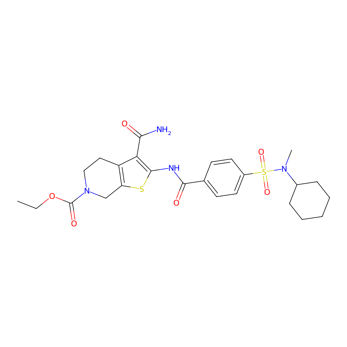 ethyl 3-carbamoyl-2-[[4-[cyclohexyl(methyl)sulfamoyl]benzoyl]amino]-5,7-dihydro-4H-thieno[2,3-c]pyridine-6-carboxylate molecular structure, CAS 449782-05-2