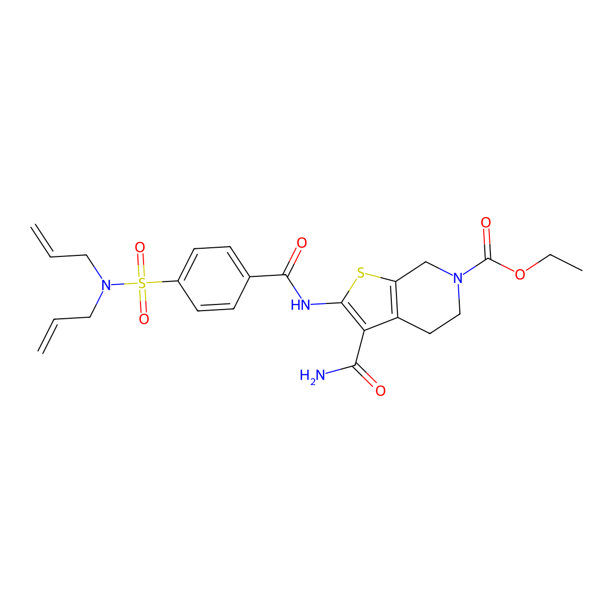 ethyl 3-carbamoyl-2-(4-(N,N-diallylsulfamoyl)benzamido)-4,5-dihydrothieno[2,3-c]pyridine-6(7H)-carboxylate molecular structure, CAS 449782-07-4