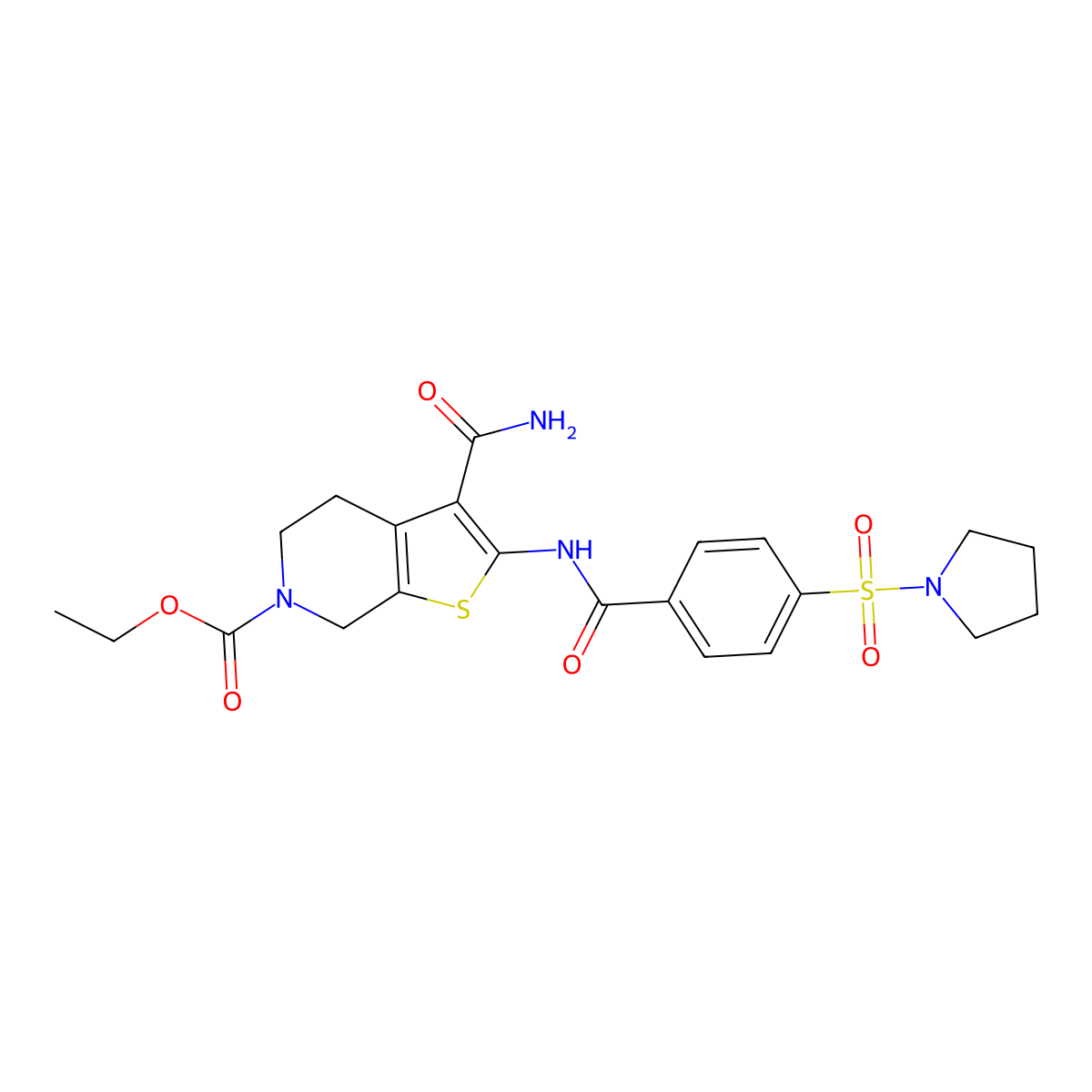 ethyl 3-carbamoyl-2-(4-(pyrrolidin-1-ylsulfonyl)benzamido)-4,5-dihydrothieno[2,3-c]pyridine-6(7H)-carboxylate molecular structure, CAS 449782-09-6