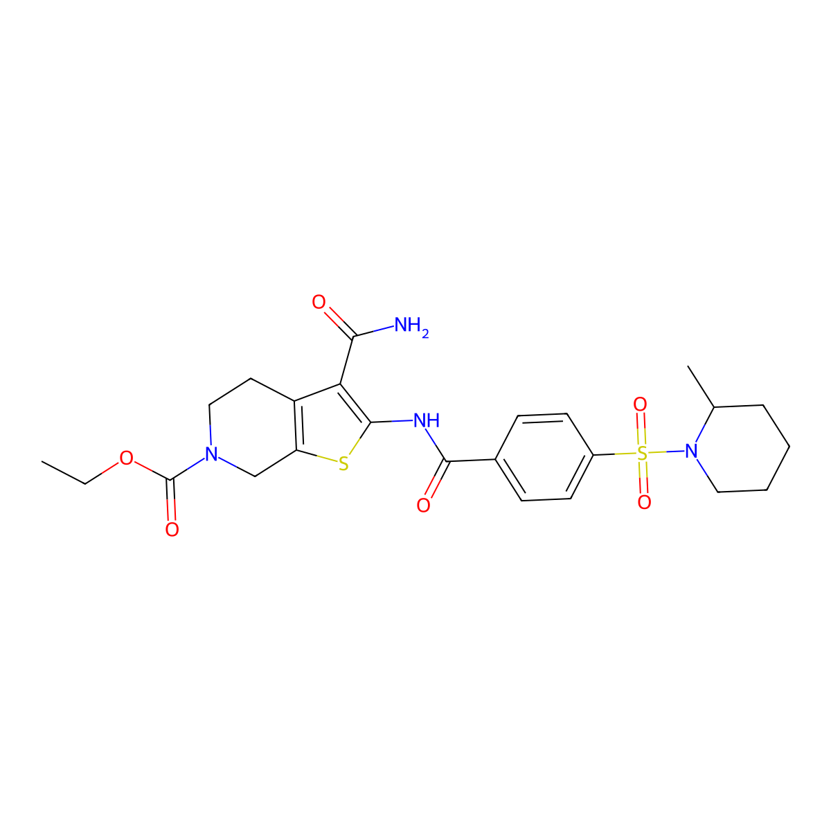 ethyl 3-carbamoyl-2-(4-((2-methylpiperidin-1-yl)sulfonyl)benzamido)-4,5-dihydrothieno[2,3-c]pyridine-6(7H)-carboxylate molecular structure, CAS 449782-13-2