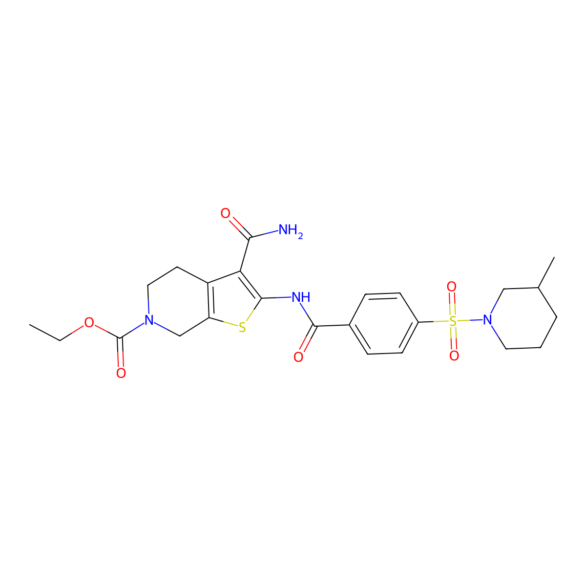 ethyl 3-carbamoyl-2-(4-((3-methylpiperidin-1-yl)sulfonyl)benzamido)-4,5-dihydrothieno[2,3-c]pyridine-6(7H)-carboxylate molecular structure, CAS 449782-15-4