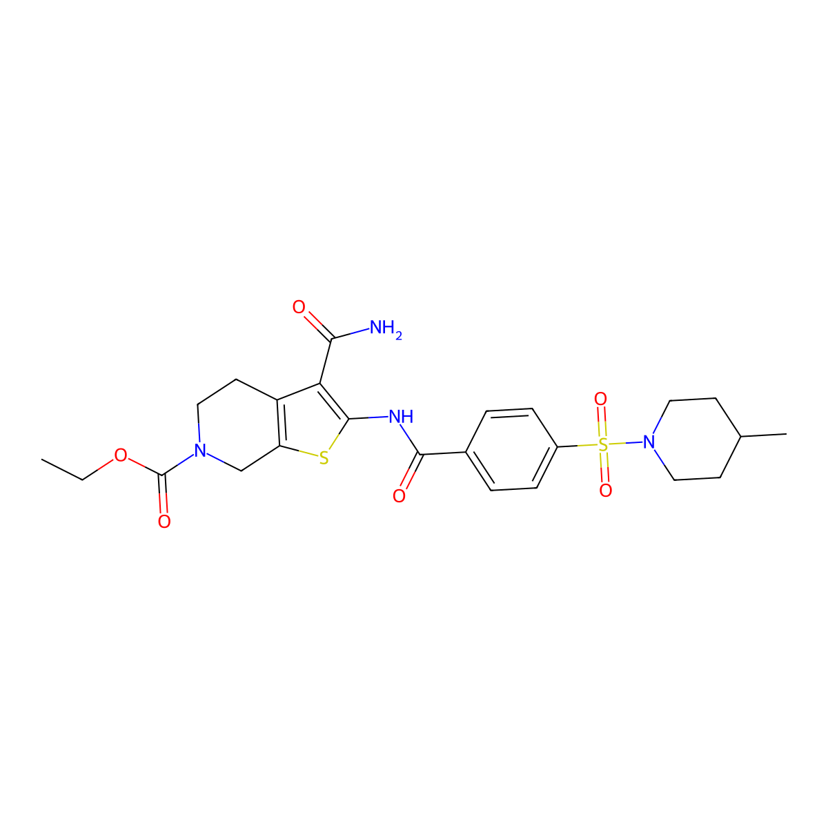 ethyl 3-carbamoyl-2-(4-((4-methylpiperidin-1-yl)sulfonyl)benzamido)-4,5-dihydrothieno[2,3-c]pyridine-6(7H)-carboxylate molecular structure, CAS 449782-17-6