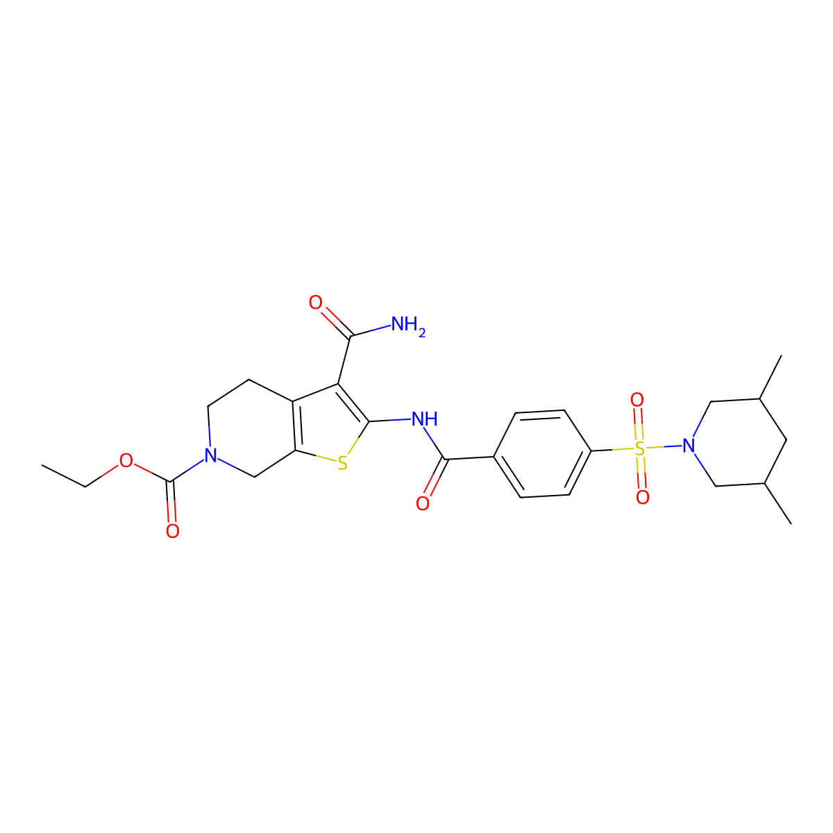 ethyl 3-carbamoyl-2-(4-((3,5-dimethylpiperidin-1-yl)sulfonyl)benzamido)-4,5-dihydrothieno[2,3-c]pyridine-6(7H)-carboxylate molecular structure, CAS 449782-19-8
