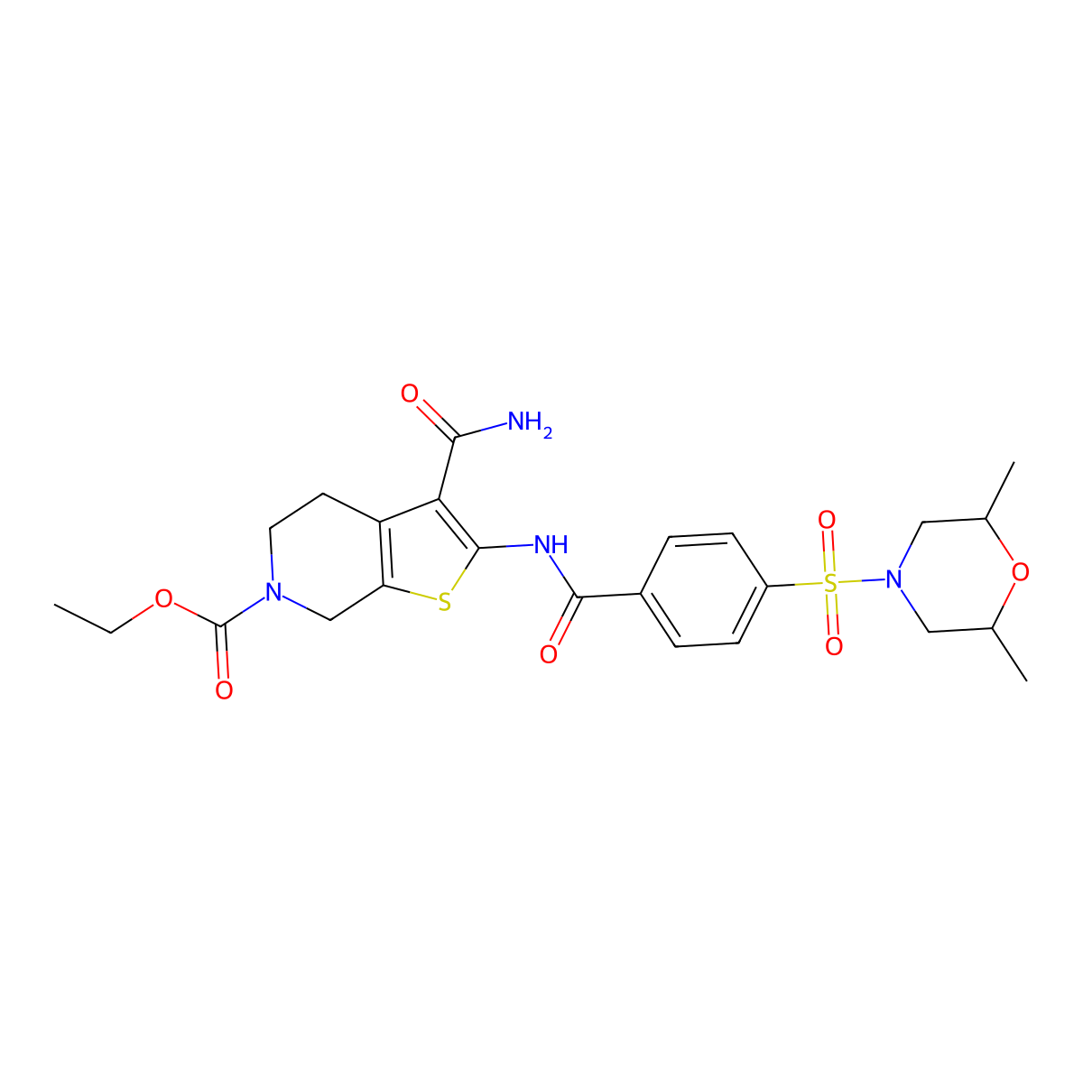 ethyl 3-carbamoyl-2-(4-((2,6-dimethylmorpholino)sulfonyl)benzamido)-4,5-dihydrothieno[2,3-c]pyridine-6(7H)-carboxylate molecular structure, CAS 449782-21-2