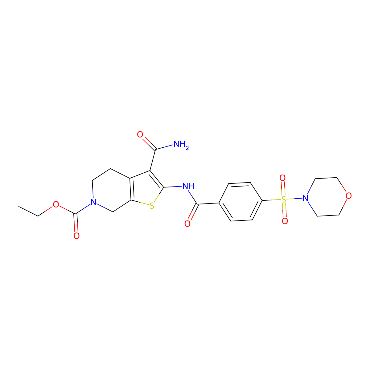 ethyl 3-carbamoyl-2-(4-(morpholinosulfonyl)benzamido)-4,5-dihydrothieno[2,3-c]pyridine-6(7H)-carboxylate molecular structure, CAS 449782-23-4