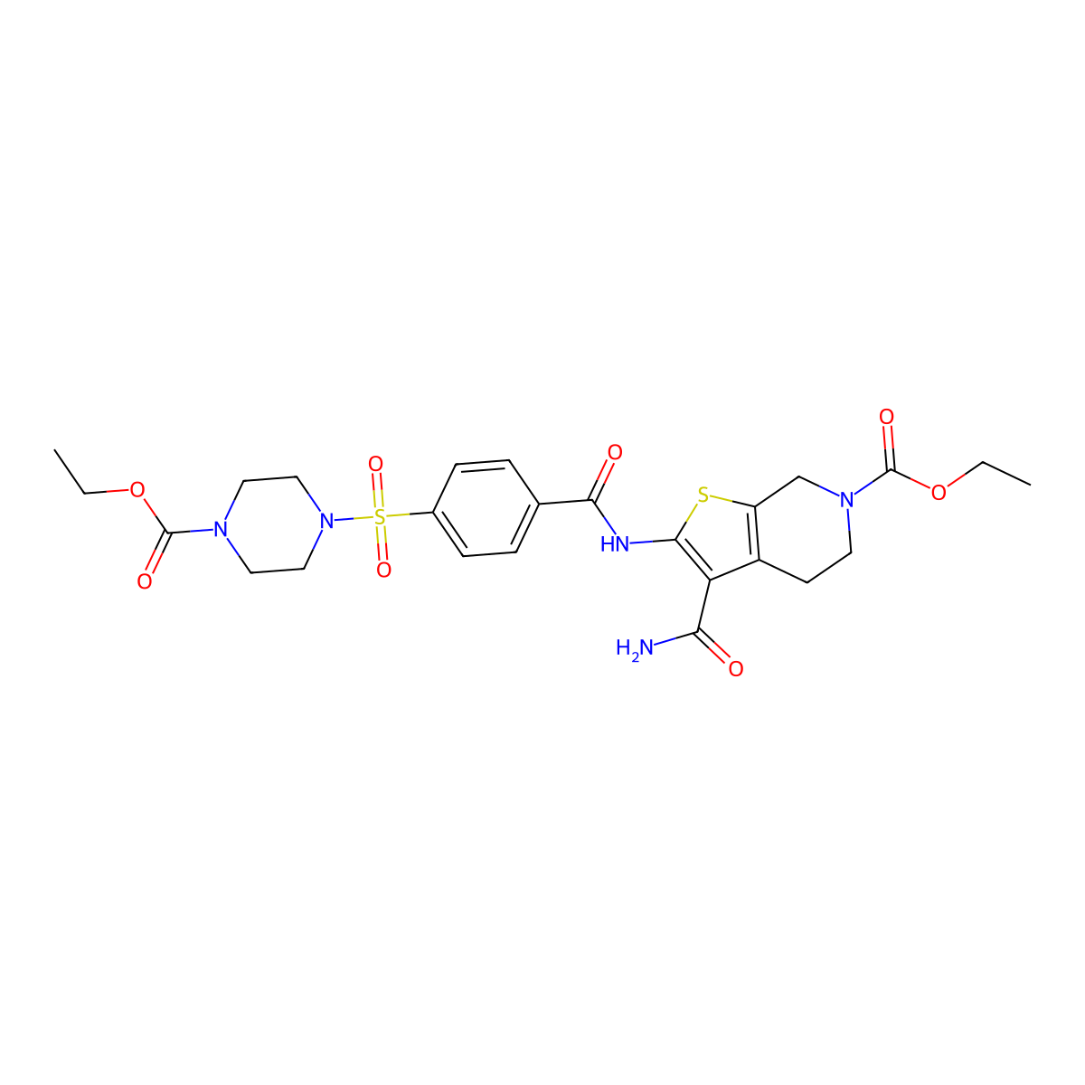 ethyl 3-carbamoyl-2-(4-((4-(ethoxycarbonyl)piperazin-1-yl)sulfonyl)benzamido)-4,5-dihydrothieno[2,3-c]pyridine-6(7H)-carboxylate molecular structure, CAS 449782-25-6