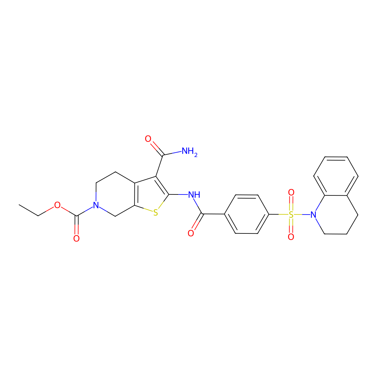 ethyl 3-carbamoyl-2-(4-((3,4-dihydroquinolin-1(2H)-yl)sulfonyl)benzamido)-4,5-dihydrothieno[2,3-c]pyridine-6(7H)-carboxylate molecular structure, CAS 449782-27-8