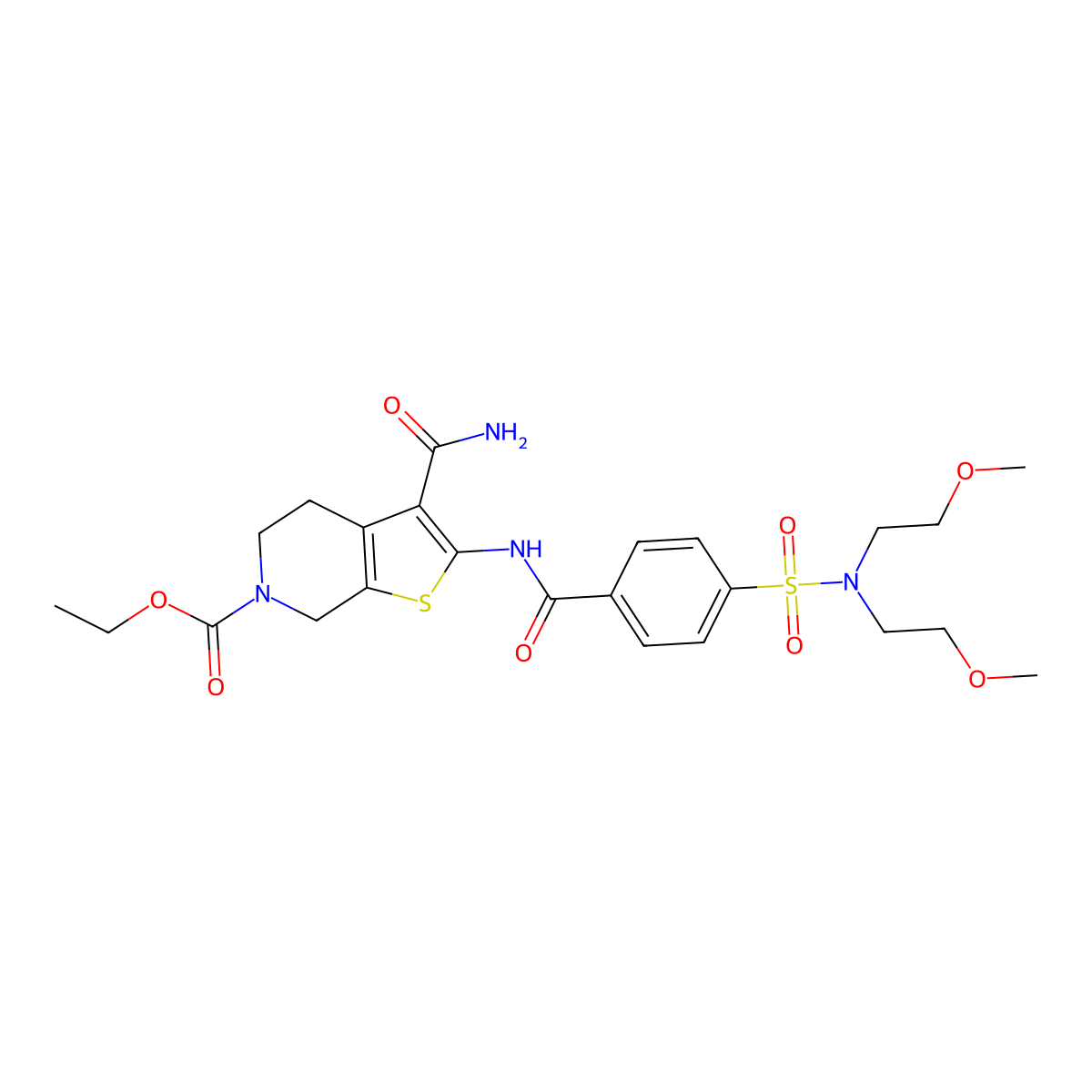 ethyl 2-(4-(N,N-bis(2-methoxyethyl)sulfamoyl)benzamido)-3-carbamoyl-4,5-dihydrothieno[2,3-c]pyridine-6(7H)-carboxylate molecular structure, CAS 449782-29-0