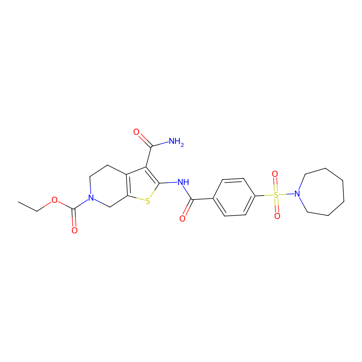 ethyl 2-(4-(azepan-1-ylsulfonyl)benzamido)-3-carbamoyl-4,5-dihydrothieno[2,3-c]pyridine-6(7H)-carboxylate molecular structure, CAS 449782-31-4