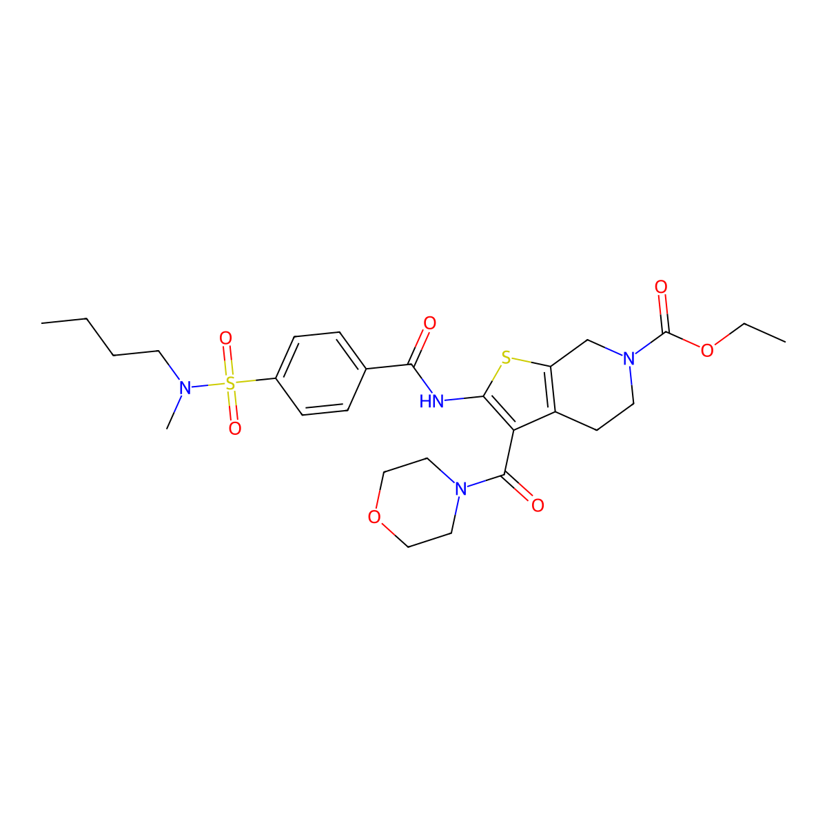 ethyl 2-(4-(N-butyl-N-methylsulfamoyl)benzamido)-3-(morpholine-4-carbonyl)-4,5-dihydrothieno[2,3-c]pyridine-6(7H)-carboxylate molecular structure, CAS 449782-37-0